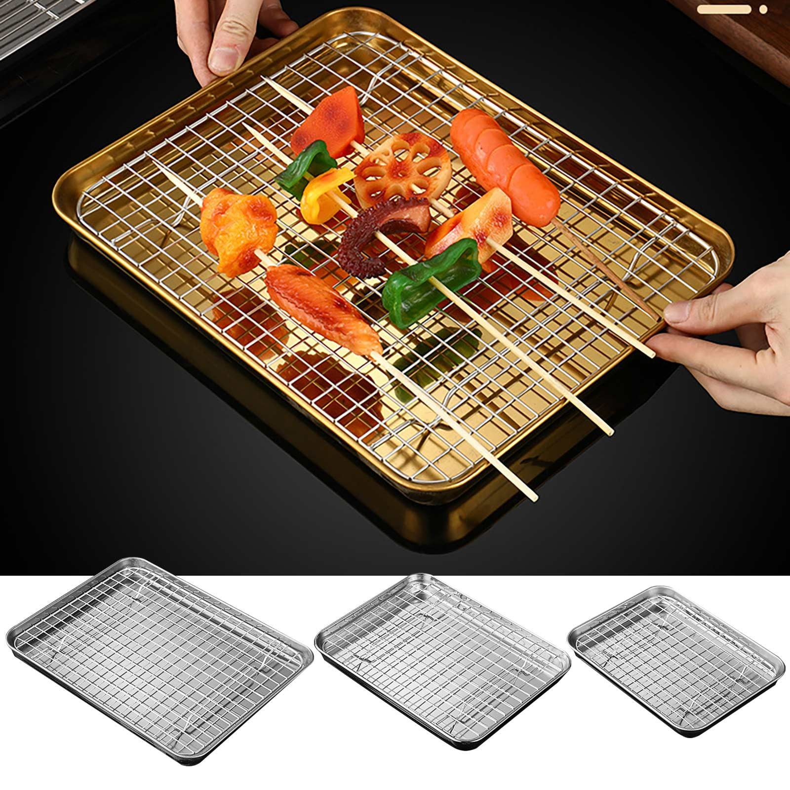 JWDX Baking Trays and Trays Clearance, 1 Set Stainless Stel Bakeware Rectangular Tray Food Storage Tray App Etizer Plates Flat Bottom Baking Pan Cool Ing Rack Baking Dish Drying Rack Kitchen SL1 - Image 2