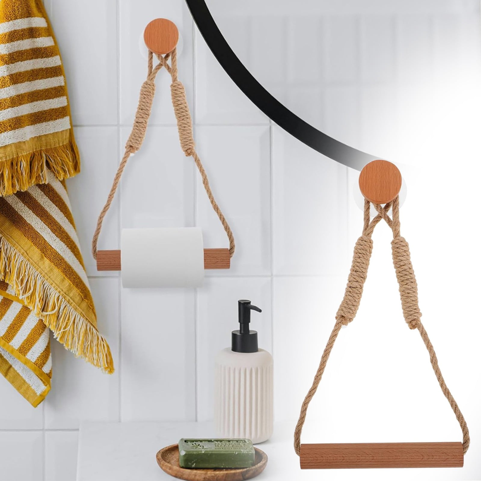 JWDX Rack Clearance, Unique Boho Toilet Paper Holder Hanging Tissue Holder for Bathroom Decorative Wood Paper Towel Rack Saving Over The Door Design Stylish Towel Holder for Bathroom As shown - Image 3