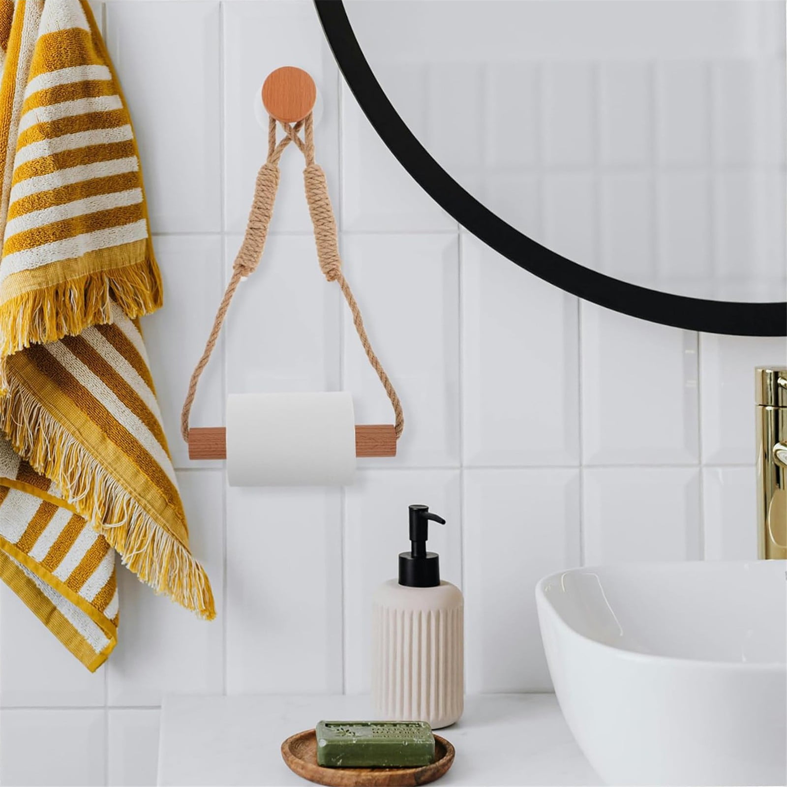JWDX Rack Clearance, Unique Boho Toilet Paper Holder Hanging Tissue Holder for Bathroom Decorative Wood Paper Towel Rack Saving Over The Door Design Stylish Towel Holder for Bathroom As shown - Image 6
