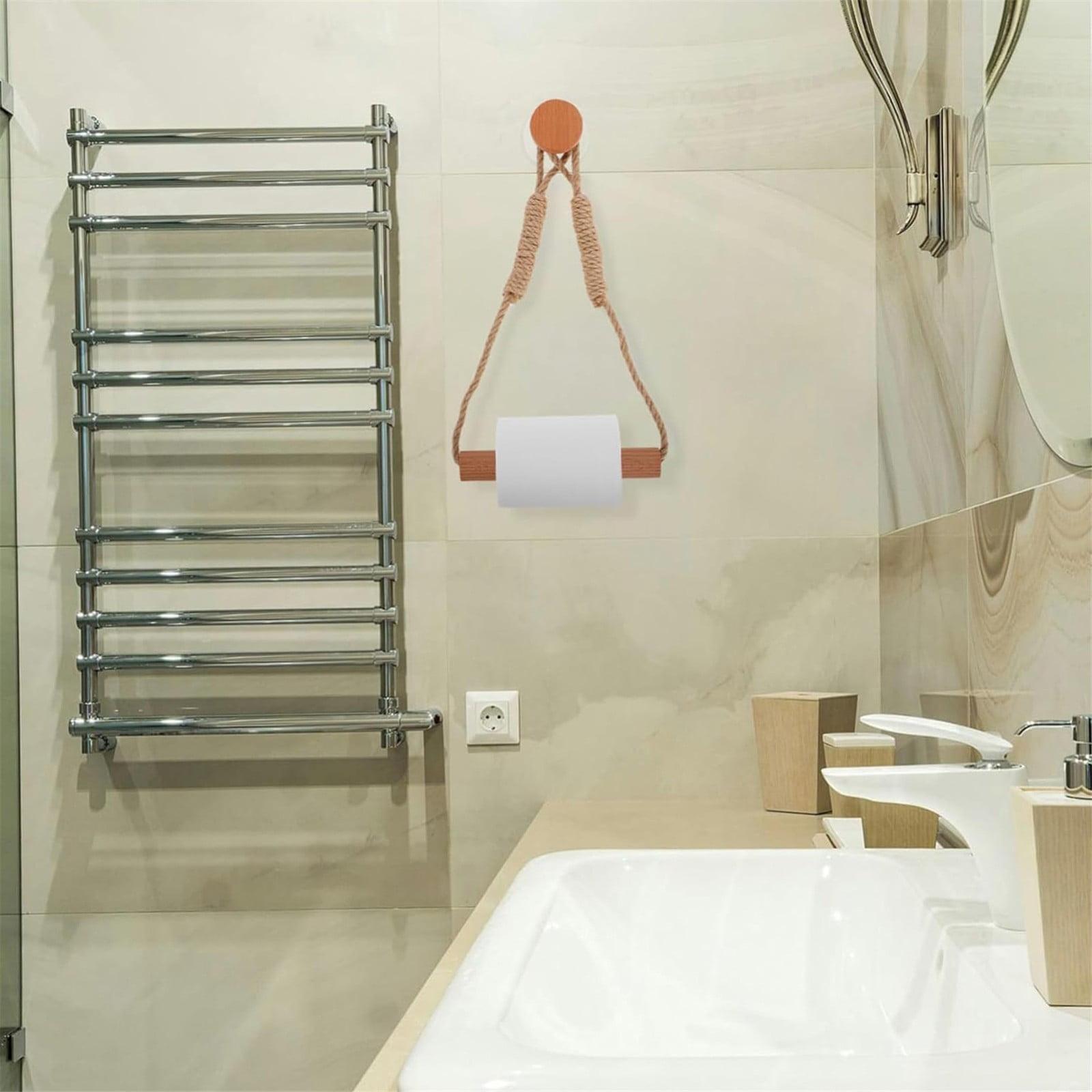 JWDX Rack Clearance, Unique Boho Toilet Paper Holder Hanging Tissue Holder for Bathroom Decorative Wood Paper Towel Rack Saving Over The Door Design Stylish Towel Holder for Bathroom As shown - Image 7