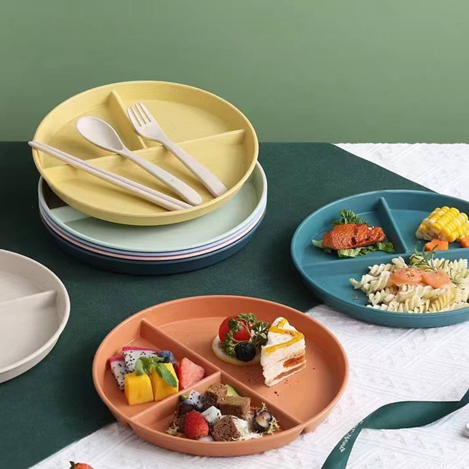 JWDX Tableware Clearance, Wheat Plates for Adults Reusable Dinnerware Set Kids Divided Plate Bariatric Plastic Salad Lunch Tray Microwave and Dishwasher BGA - Image 5