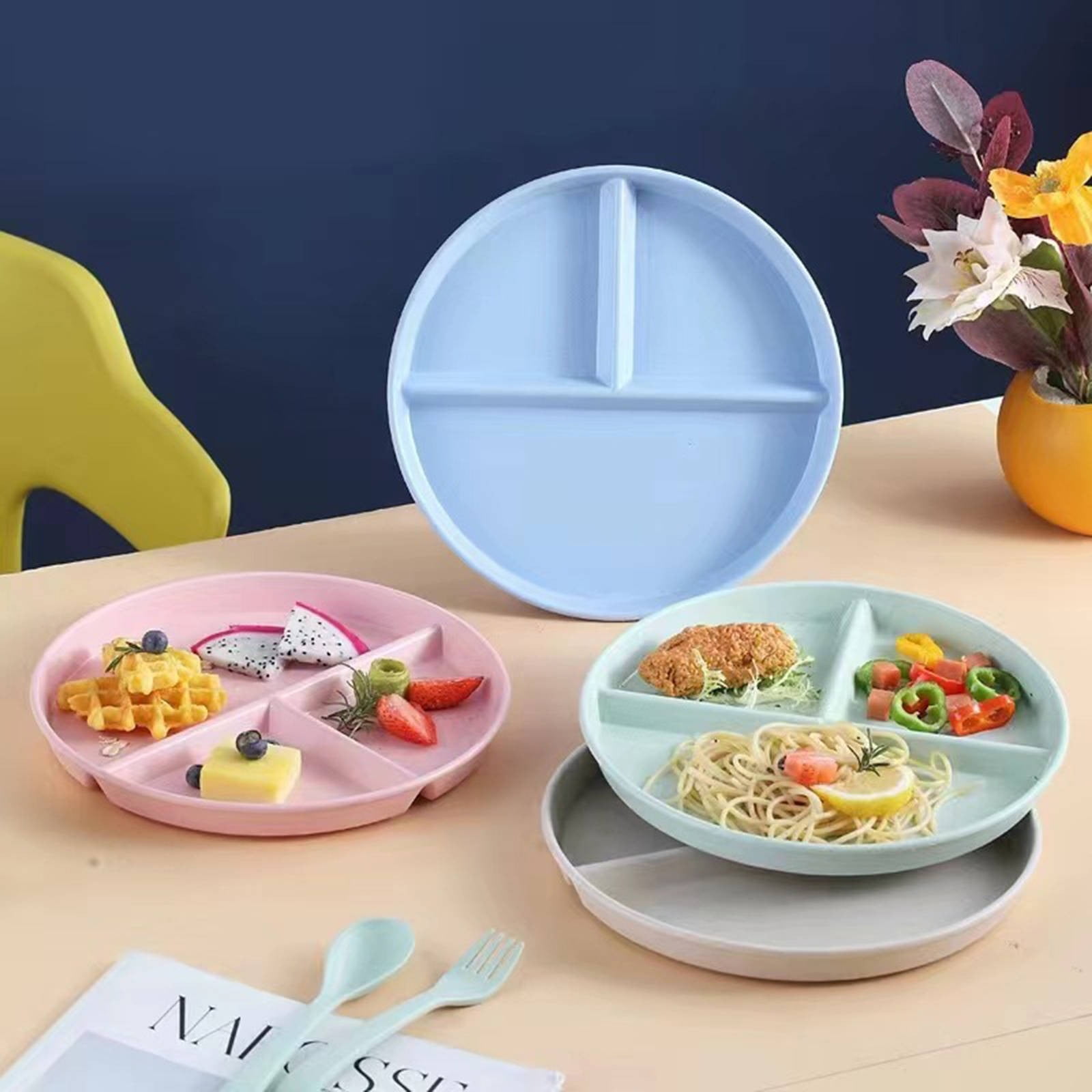 JWDX Tableware Clearance, Wheat Plates for Adults Reusable Dinnerware Set Kids Divided Plate Bariatric Plastic Salad Lunch Tray Microwave and Dishwasher BU1 - Image 2