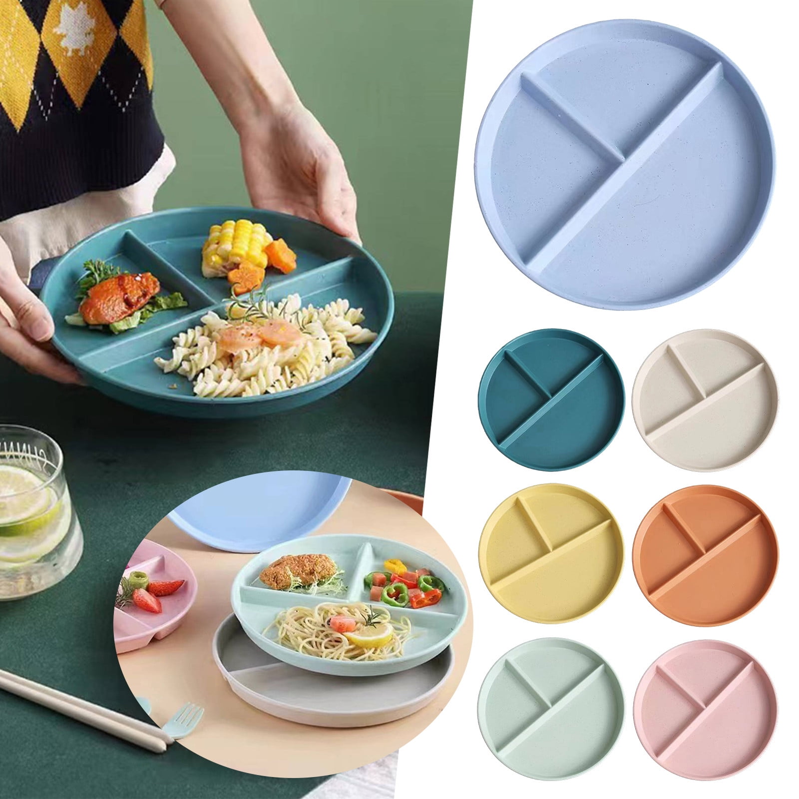 JWDX Tableware Clearance, Wheat Plates for Adults Reusable Dinnerware Set Kids Divided Plate Bariatric Plastic Salad Lunch Tray Microwave and Dishwasher BU1 - Image 5