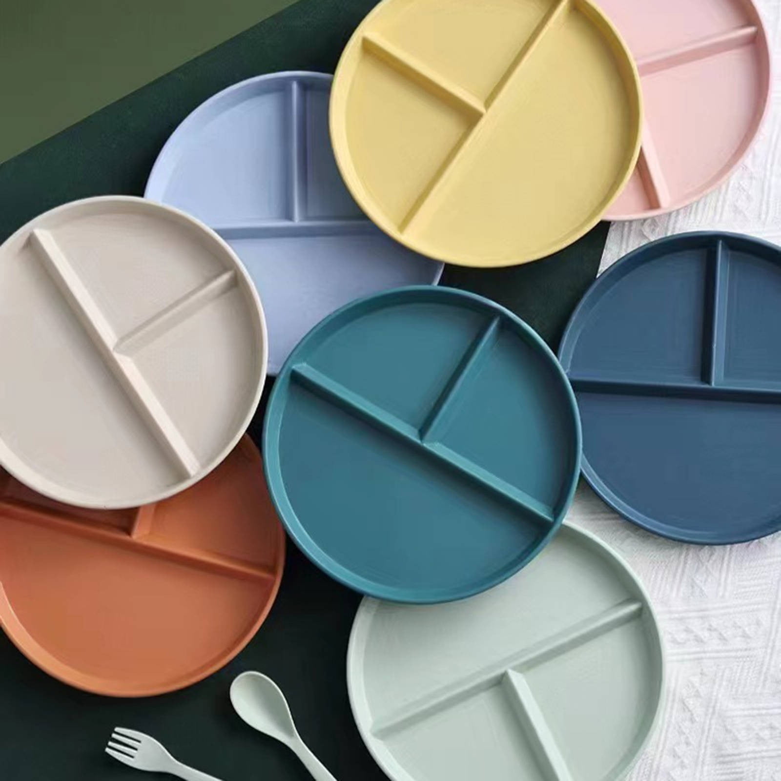 JWDX Tableware Clearance, Wheat Plates for Adults Reusable Dinnerware Set Kids Divided Plate Bariatric Plastic Salad Lunch Tray Microwave and Dishwasher PKA - Image 6