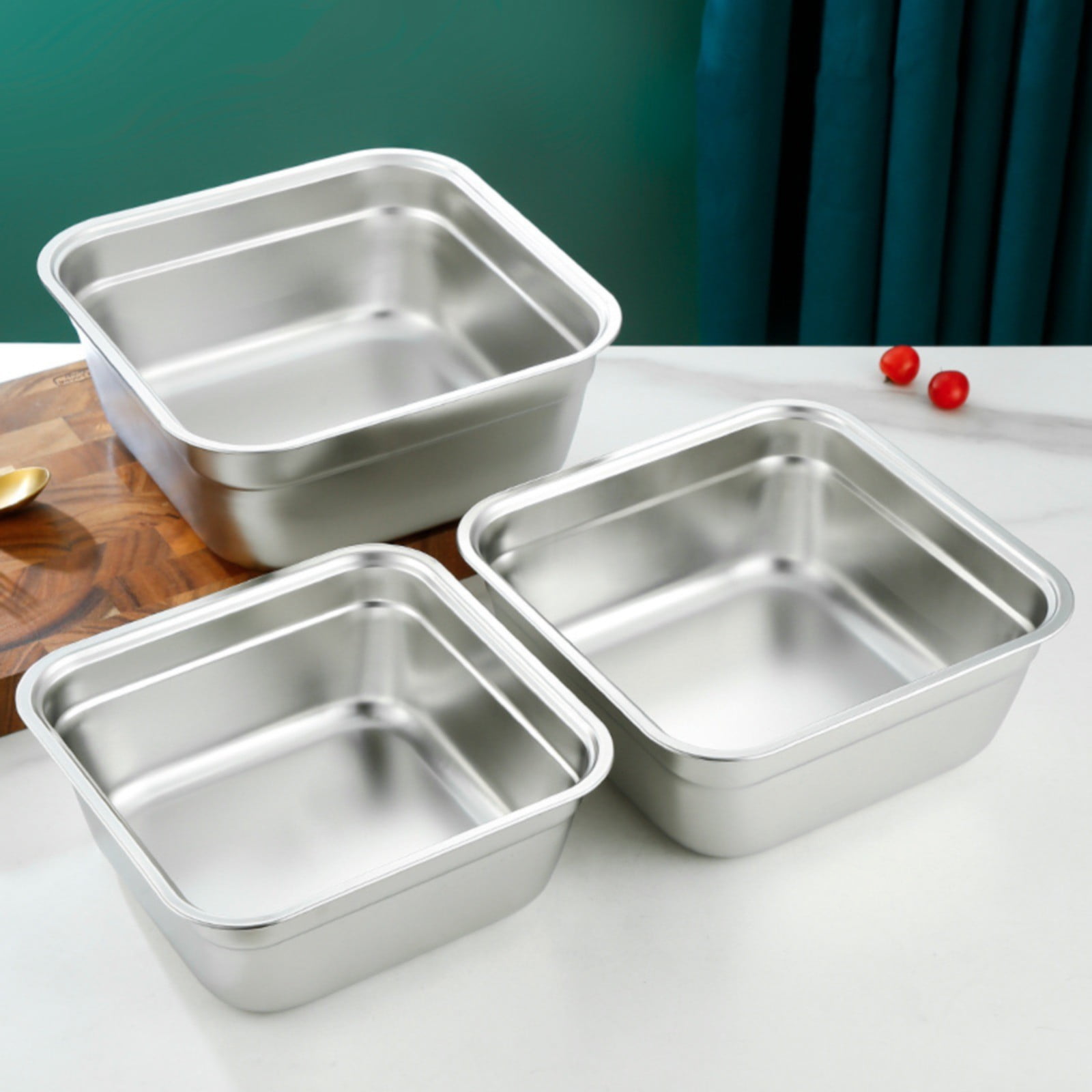 JWDX Closure Bags and Lids and Boxes Clearance, 1Pc Dish Tub for Kitchen Sink Square Stainless Tub with Smooth and Wide Edge Stackable Stable Flat Bottom Multi Purpose Wash Basin As shown - Image 8