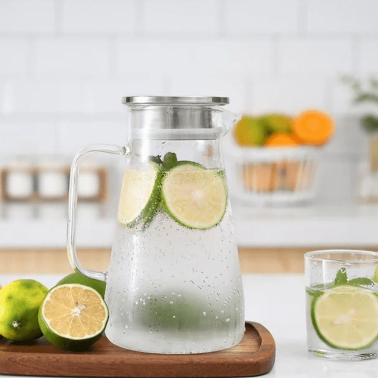 JWDX Glass and Bottle Clearance, 52 Oz Glass Pitcher with Stainless Lid Water Carafe with Handle Clear Good Beverage Pitcher for Homemade Juice and Iced Tea As shown - Image 2