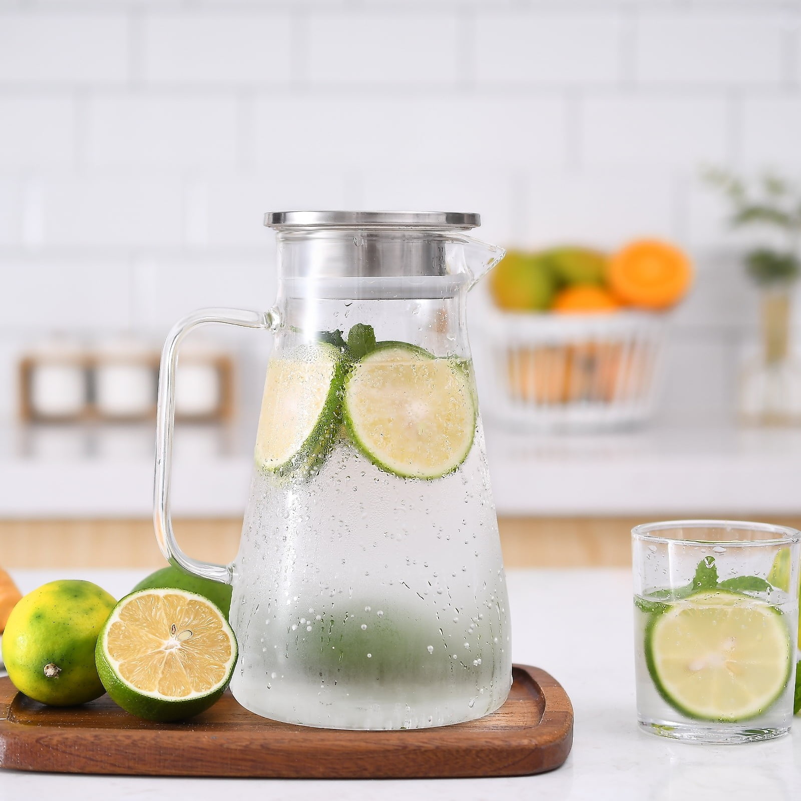 JWDX Glass and Bottle Clearance, 52 Oz Glass Pitcher with Stainless Lid Water Carafe with Handle Clear Good Beverage Pitcher for Homemade Juice and Iced Tea As shown - Image 5