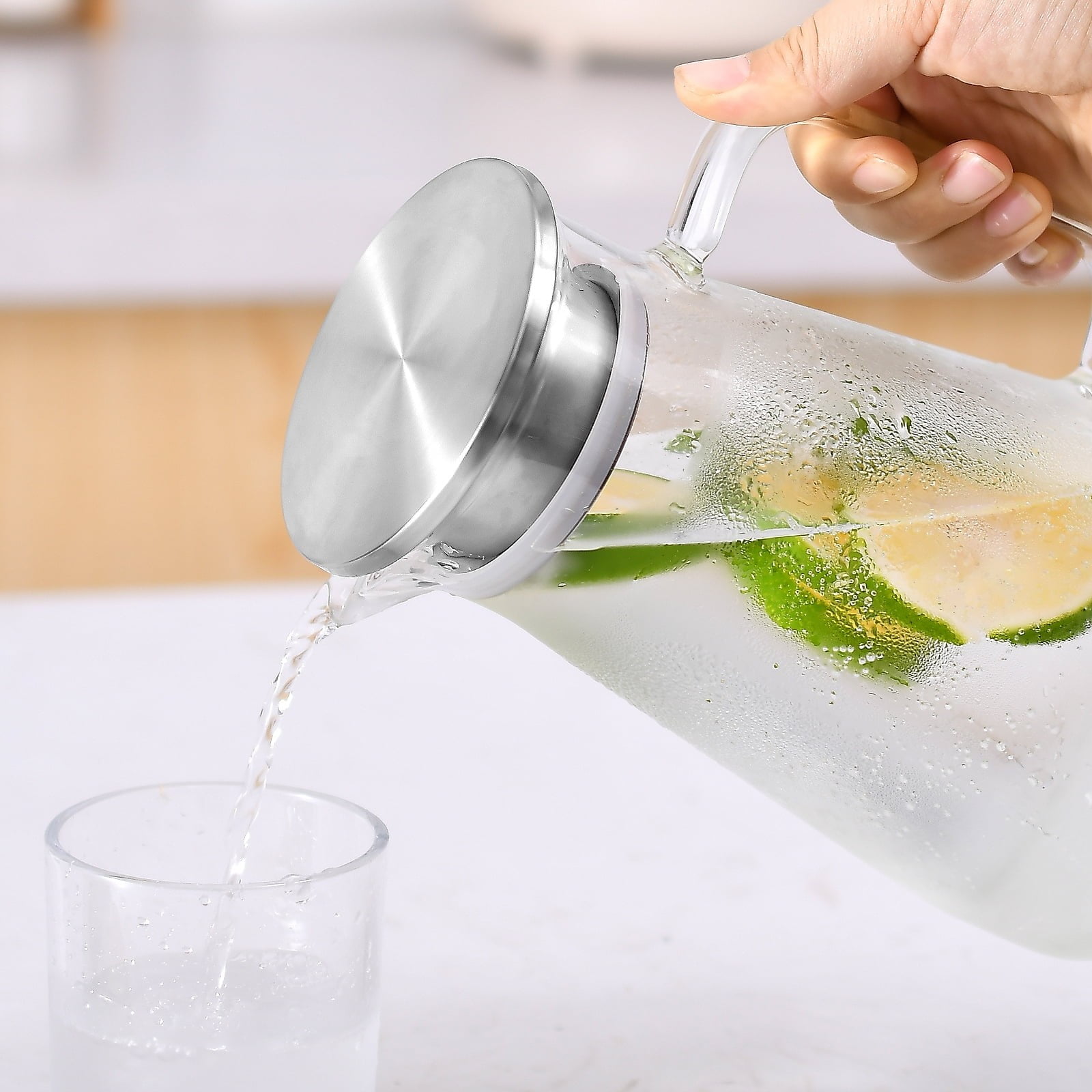 JWDX Glass and Bottle Clearance, 52 Oz Glass Pitcher with Stainless Lid Water Carafe with Handle Clear Good Beverage Pitcher for Homemade Juice and Iced Tea As shown - Image 6