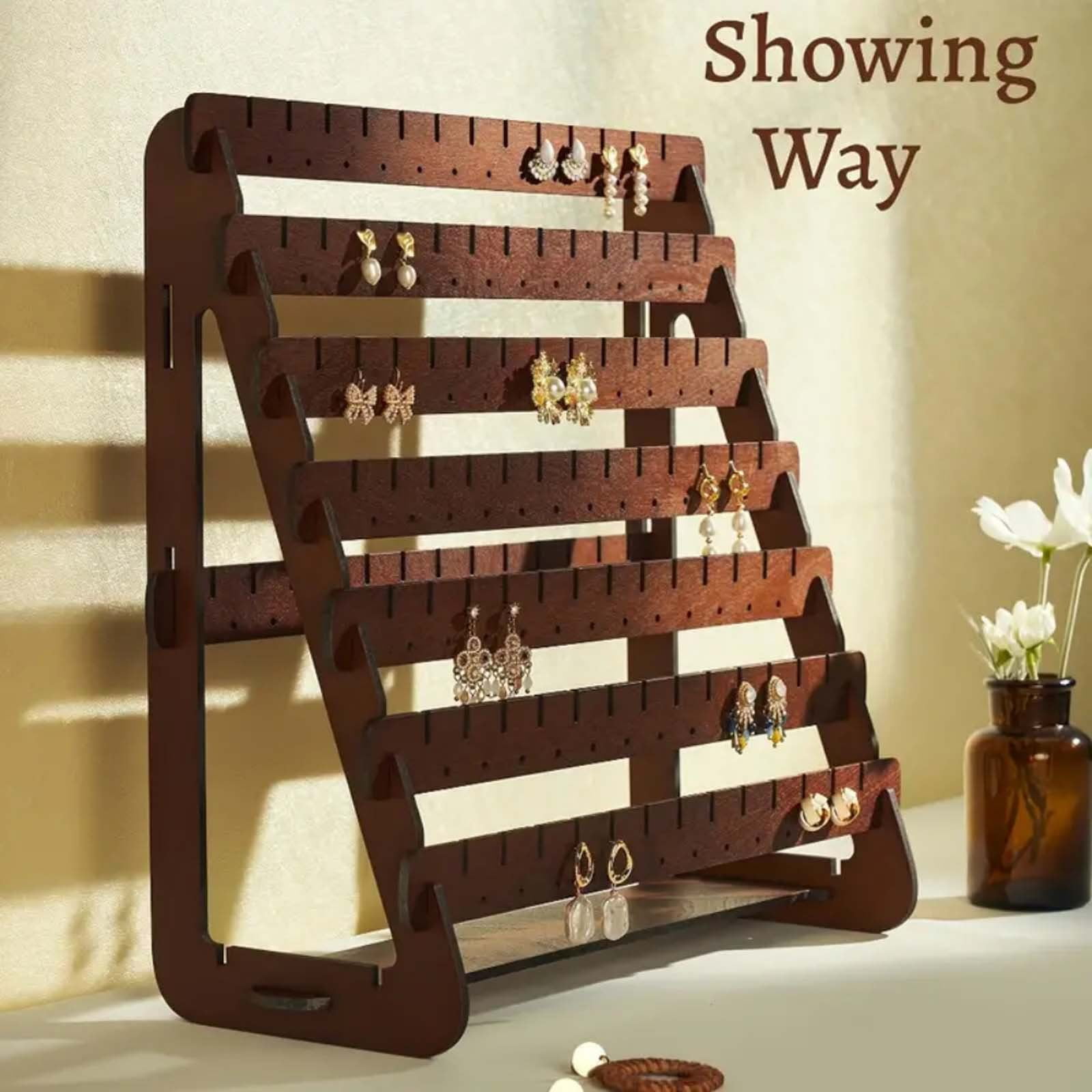 JWDX Rack Clearance, Earring Display Wood Earring Stand Organizer Stud Earrings Tower Jewelry Organizer Holder for Stud Hook Earrings Organizer Brown - Image 3