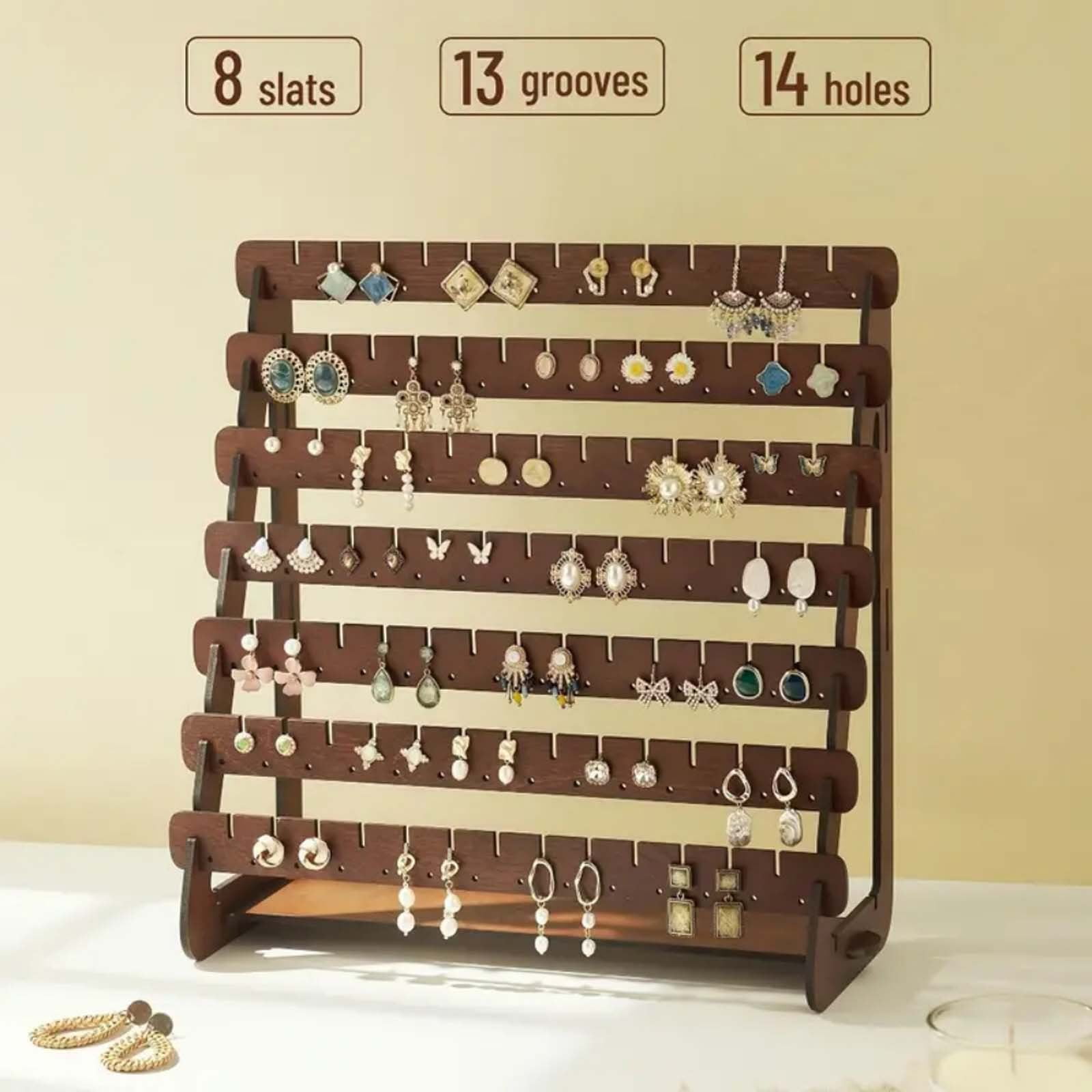 JWDX Rack Clearance, Earring Display Wood Earring Stand Organizer Stud Earrings Tower Jewelry Organizer Holder for Stud Hook Earrings Organizer Brown - Image 5