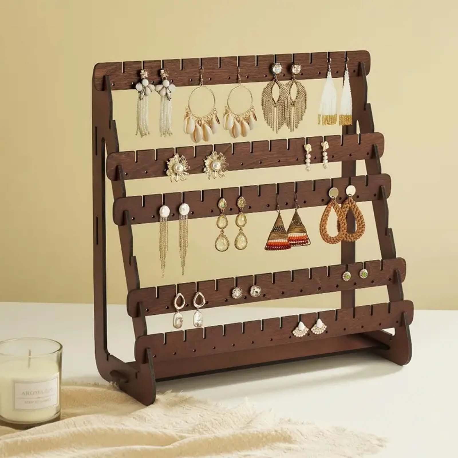 JWDX Rack Clearance, Earring Display Wood Earring Stand Organizer Stud Earrings Tower Jewelry Organizer Holder for Stud Hook Earrings Organizer Brown - Image 6