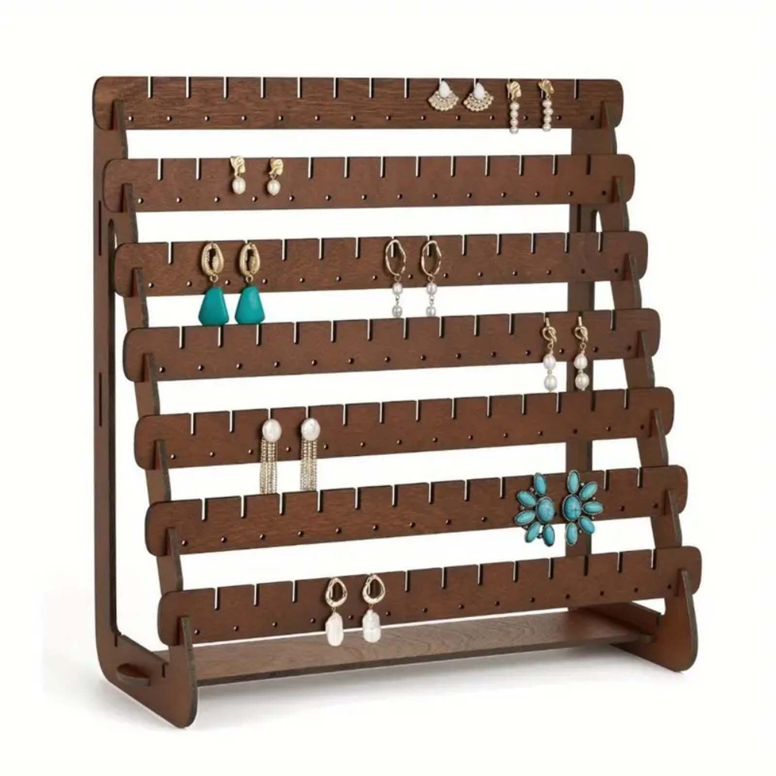 JWDX Rack Clearance, Earring Display Wood Earring Stand Organizer Stud Earrings Tower Jewelry Organizer Holder for Stud Hook Earrings Organizer Brown - Image 8