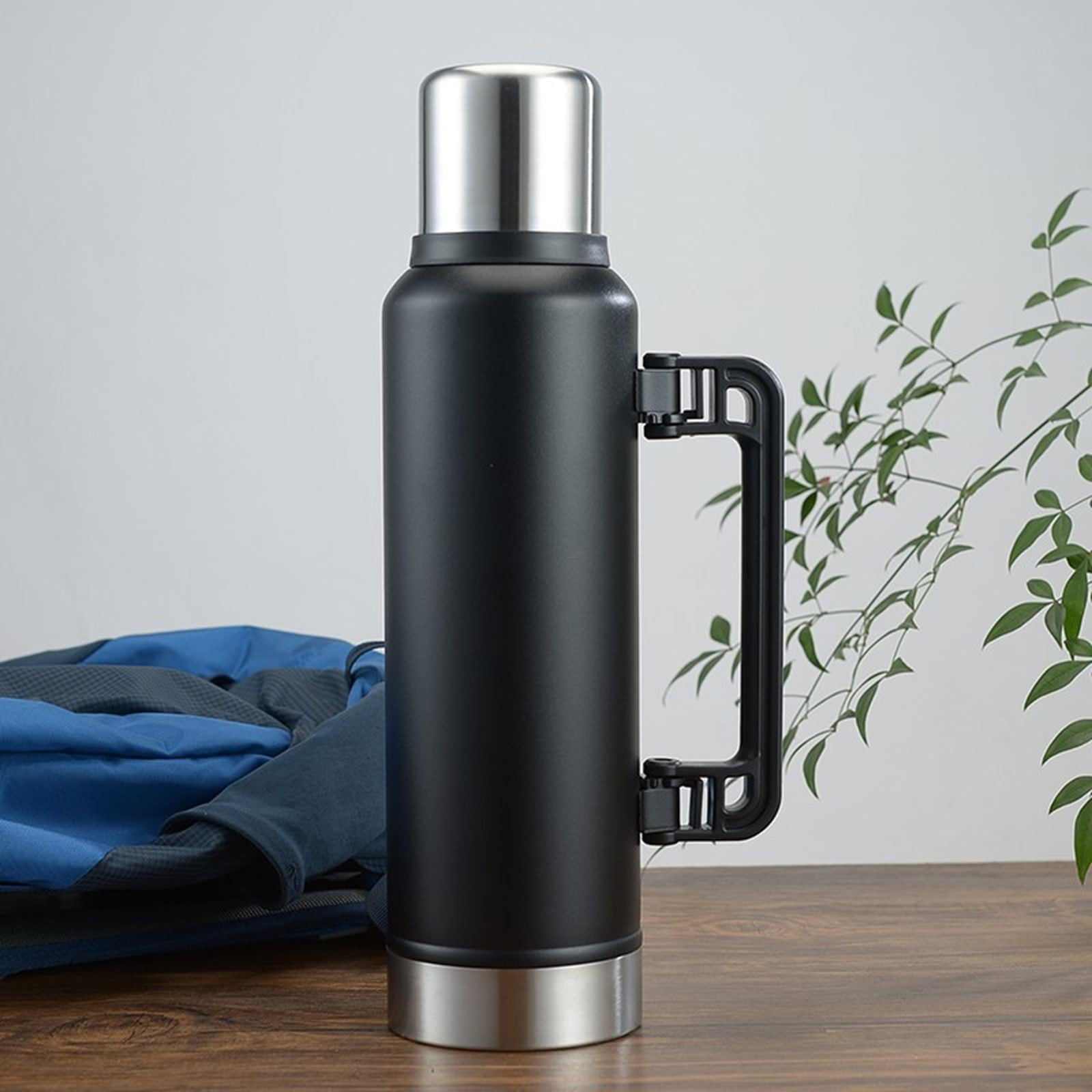 JWDX Glass and Bottle Clearance, Stainless Vacuum Insulated Travel Jug Large Capacity Outdoor Thermal Water Bottle with Carry Handle 1400Ml BKB - Image 2