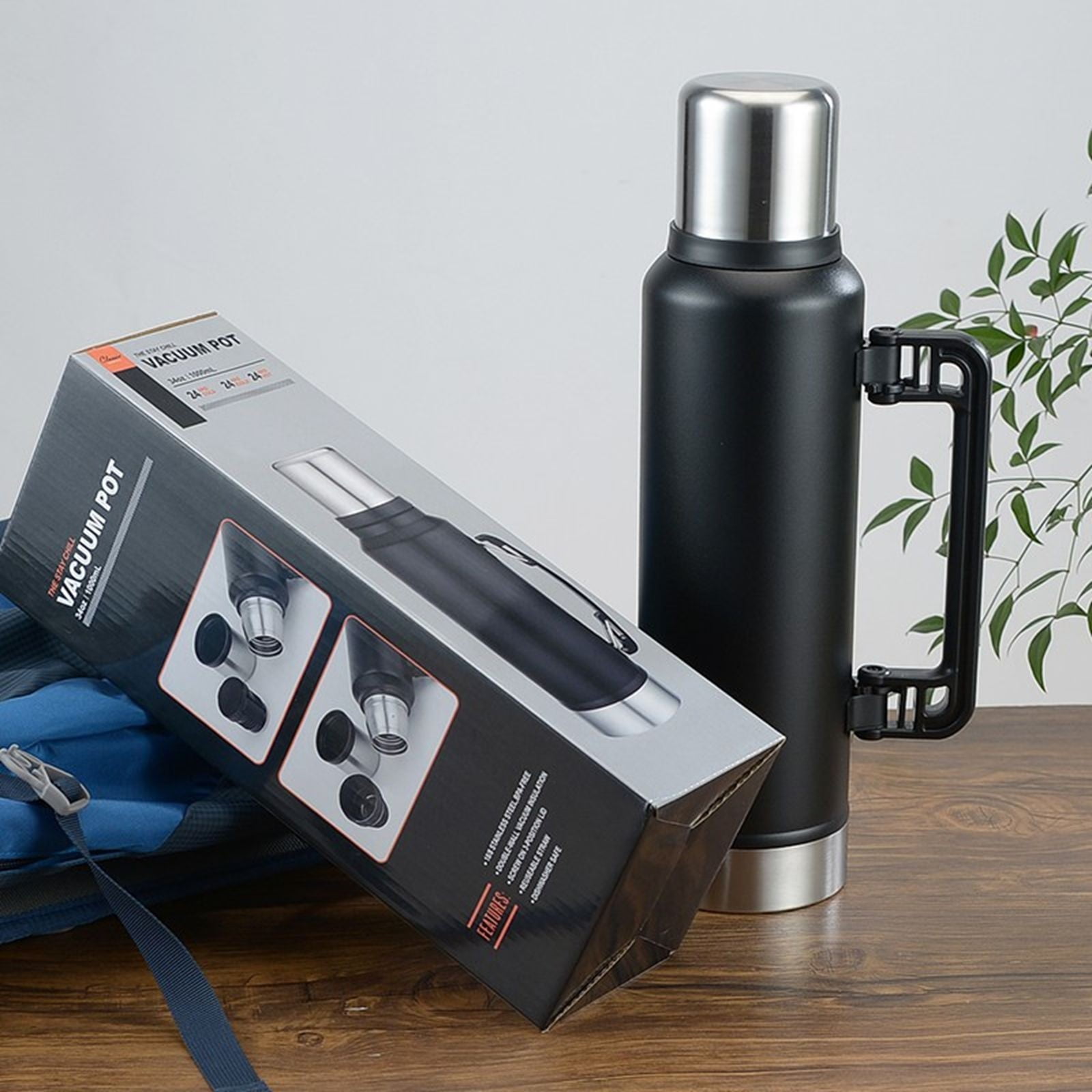 JWDX Glass and Bottle Clearance, Stainless Vacuum Insulated Travel Jug Large Capacity Outdoor Thermal Water Bottle with Carry Handle 1400Ml BKB - Image 4