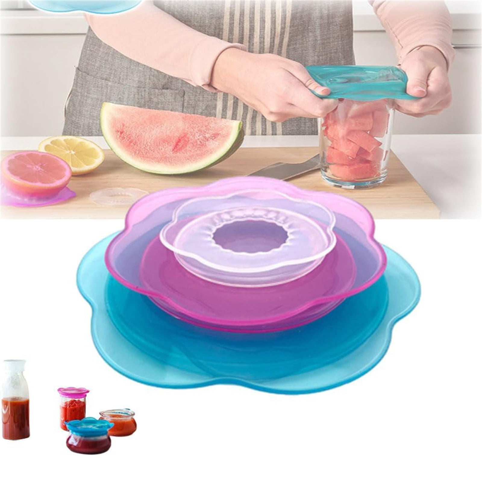 JWDX Closure Bags and Lids and Boxes Clearance, Multifunctional Petal Silicone Fresh Keeping Cover Silicone Elastic Stretch Cover Silicone Bowl Reusable Food Storage for Various Food Containers As shown - Image 3