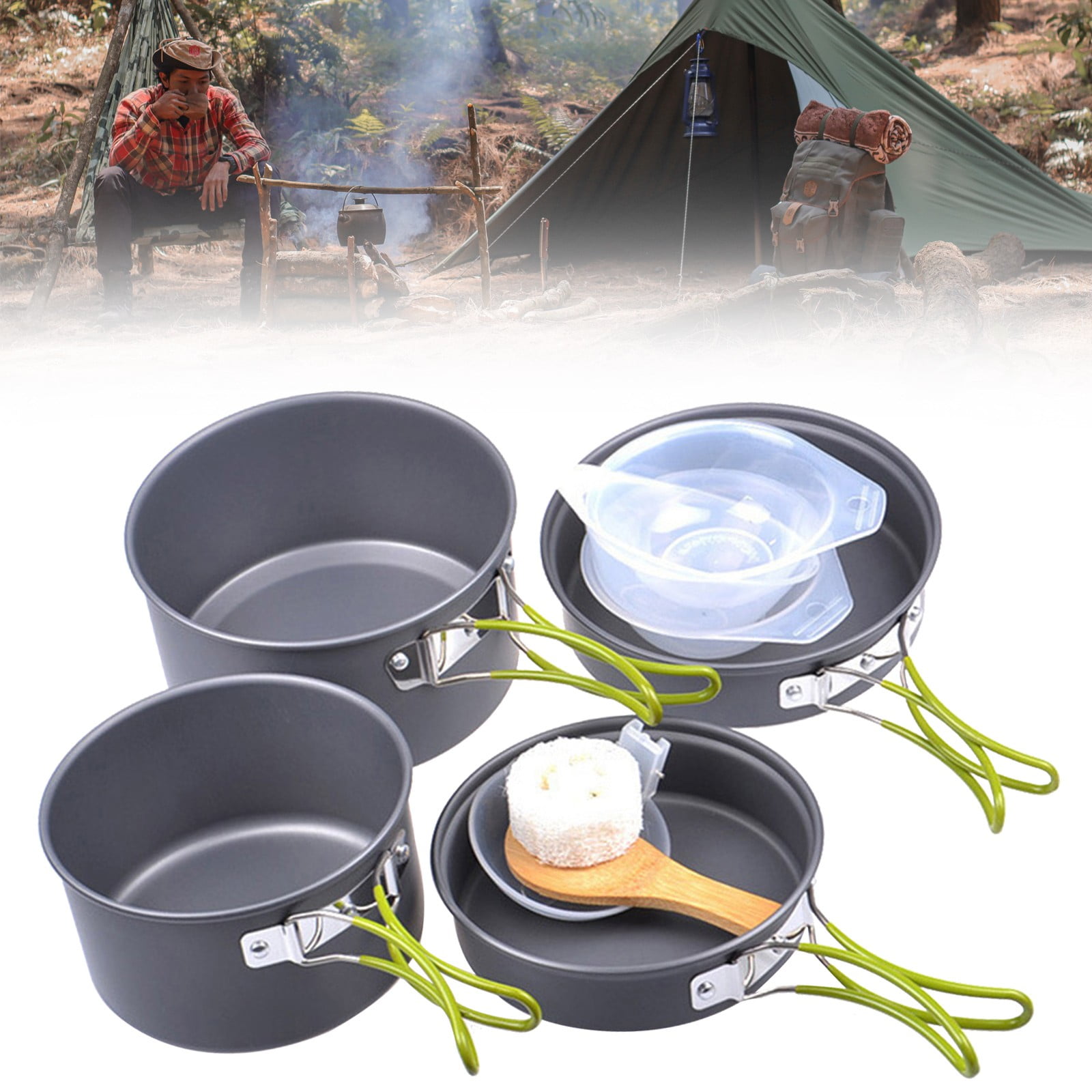 JWDX Cooking Utensils Clearance, Outdoor Camping Set Pot Cookware Picnic Pot Set Portable Alumina Heat Shielded Set Pot for 2 to 3 People As shown - Image 3