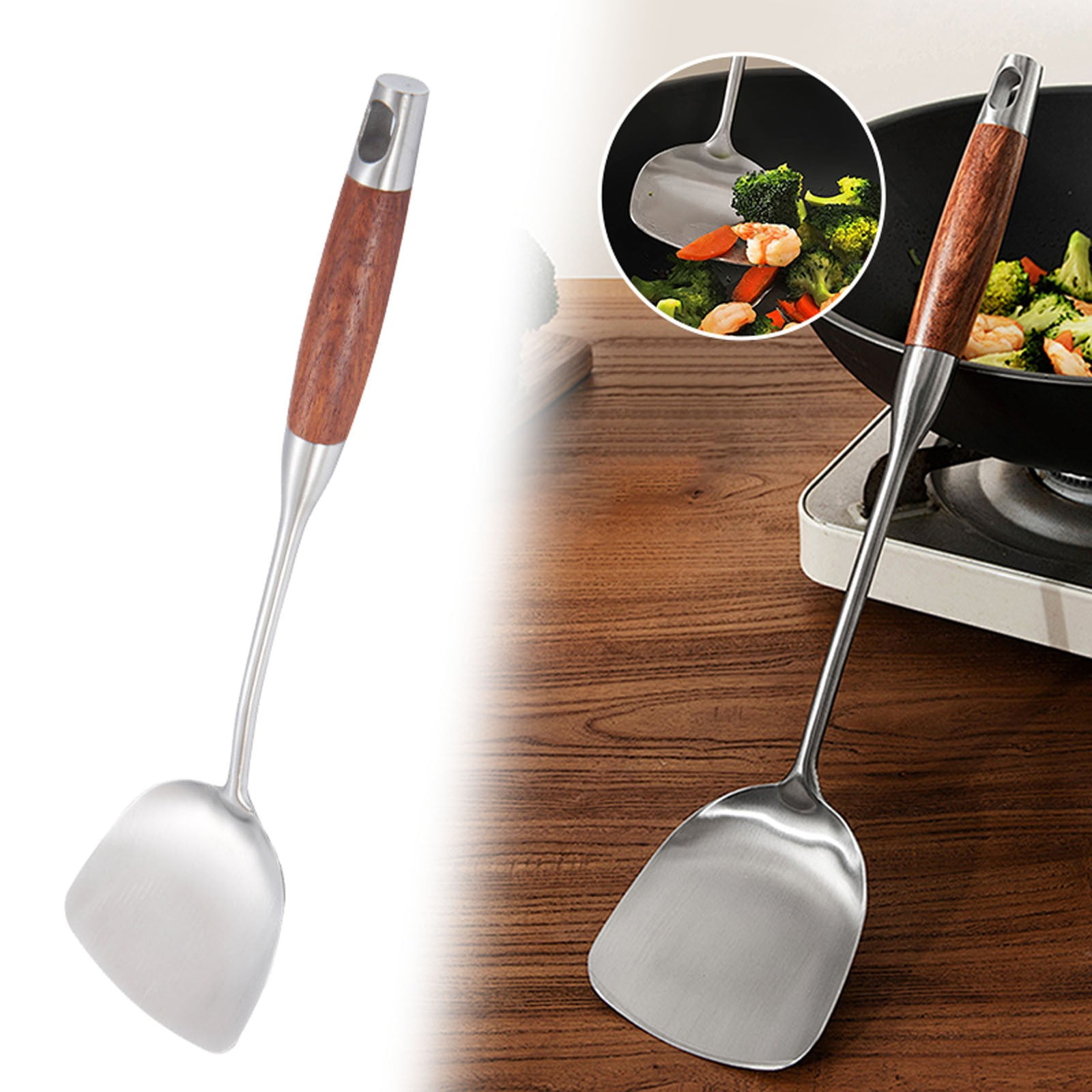 JWDX Tableware Clearance, Metal Spatula Cooking Utensils Metal Spatula for Skillet Stainless Grill Bbq Spatulas Wide Long Wood Handle As shown - Image 2