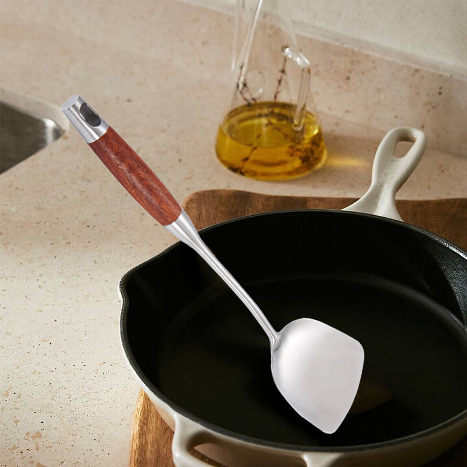 JWDX Tableware Clearance, Metal Spatula Cooking Utensils Metal Spatula for Skillet Stainless Grill Bbq Spatulas Wide Long Wood Handle As shown - Image 4