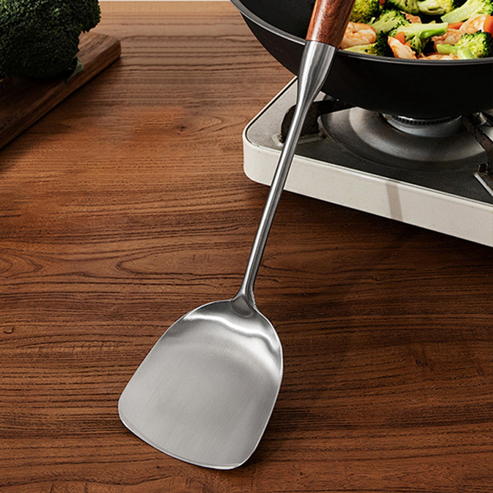 JWDX Tableware Clearance, Metal Spatula Cooking Utensils Metal Spatula for Skillet Stainless Grill Bbq Spatulas Wide Long Wood Handle As shown - Image 6
