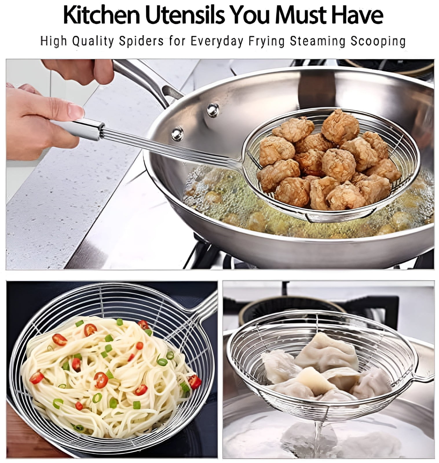 JWDX Strainers Clearance, Stainless Strainer for Cooking and Frying Kitchen Utensils Wire Strainer Pasta Strainer Spoon As shown - Image 6