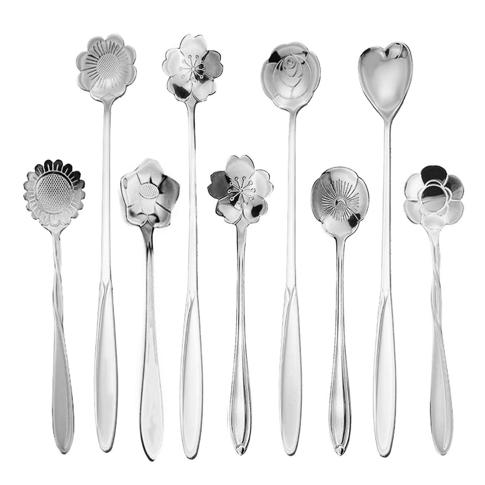 JWDX Cooking Utensils Clearance, Flower Spoon Set 8Pcs Stainless Teaspoon Rainbow Color for Coffee Tea Mixing Sugar Ice Stir Bar Spoons 8 Diffient Pattern Colorful Cutlery Set Kitchen Tool Gif As shown - Image 1