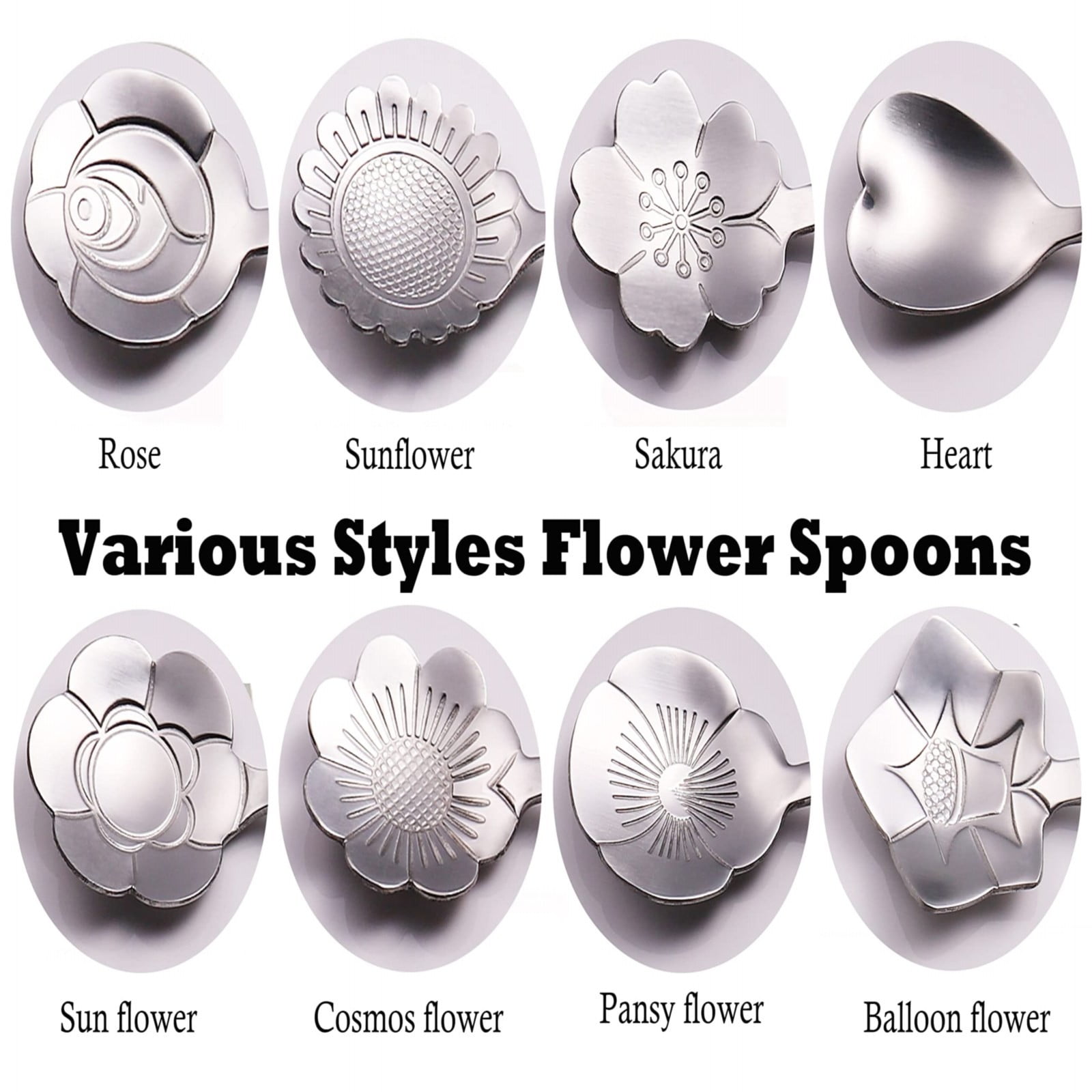 JWDX Cooking Utensils Clearance, Flower Spoon Set 8Pcs Stainless Teaspoon Rainbow Color for Coffee Tea Mixing Sugar Ice Stir Bar Spoons 8 Diffient Pattern Colorful Cutlery Set Kitchen Tool Gif As shown - Image 5