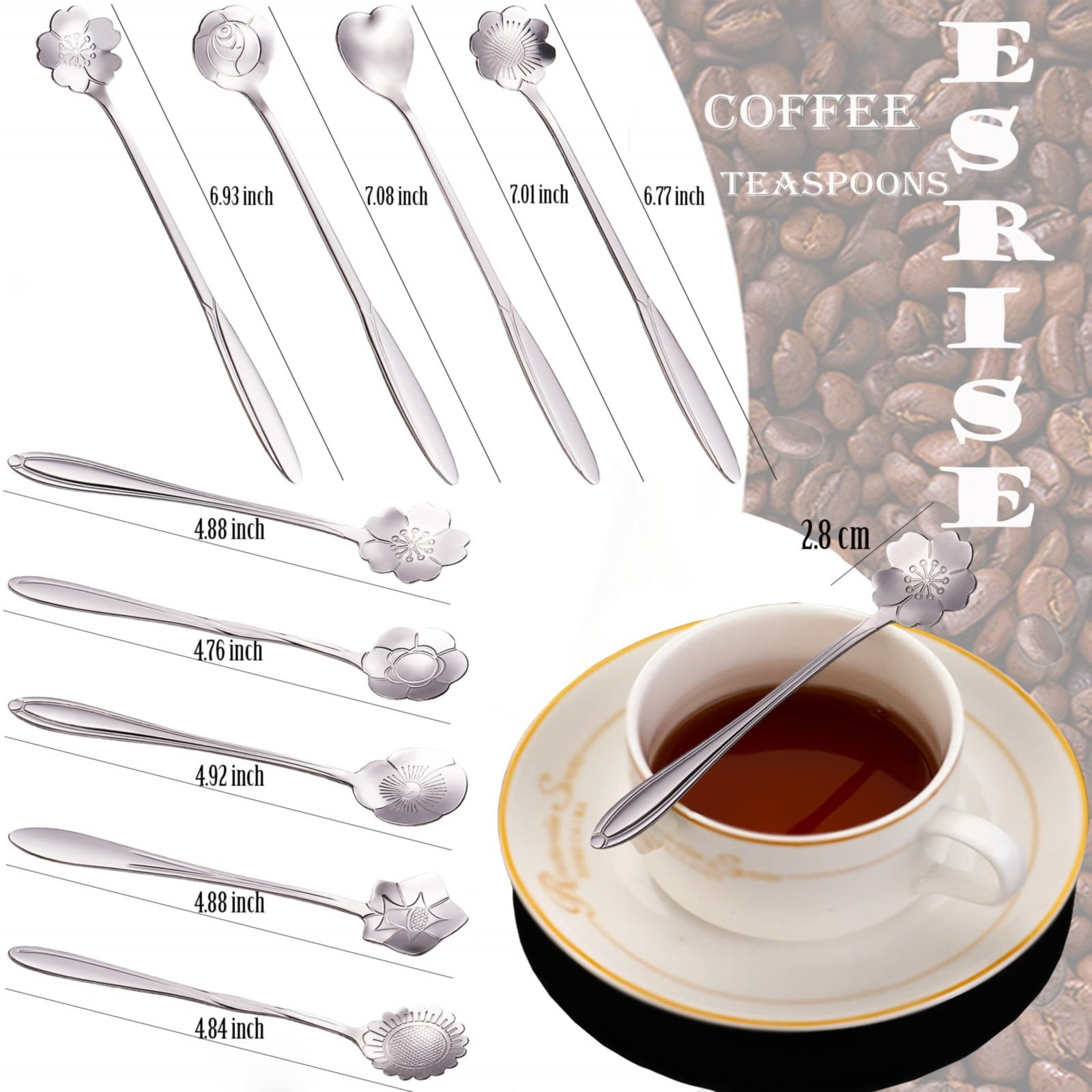 JWDX Cooking Utensils Clearance, Flower Spoon Set 8Pcs Stainless Teaspoon Rainbow Color for Coffee Tea Mixing Sugar Ice Stir Bar Spoons 8 Diffient Pattern Colorful Cutlery Set Kitchen Tool Gif As shown - Image 6