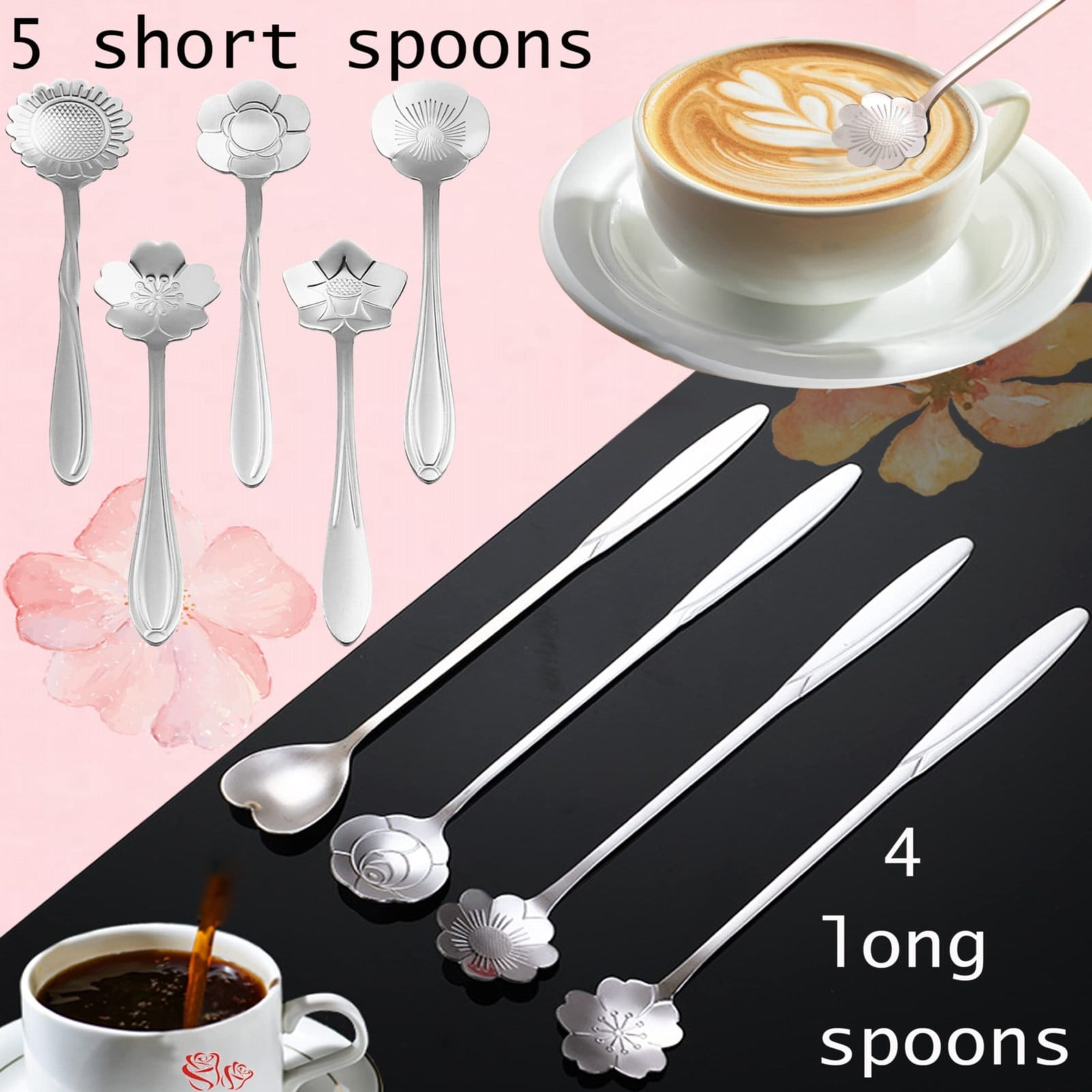 JWDX Cooking Utensils Clearance, Flower Spoon Set 8Pcs Stainless Teaspoon Rainbow Color for Coffee Tea Mixing Sugar Ice Stir Bar Spoons 8 Diffient Pattern Colorful Cutlery Set Kitchen Tool Gif As shown - Image 7