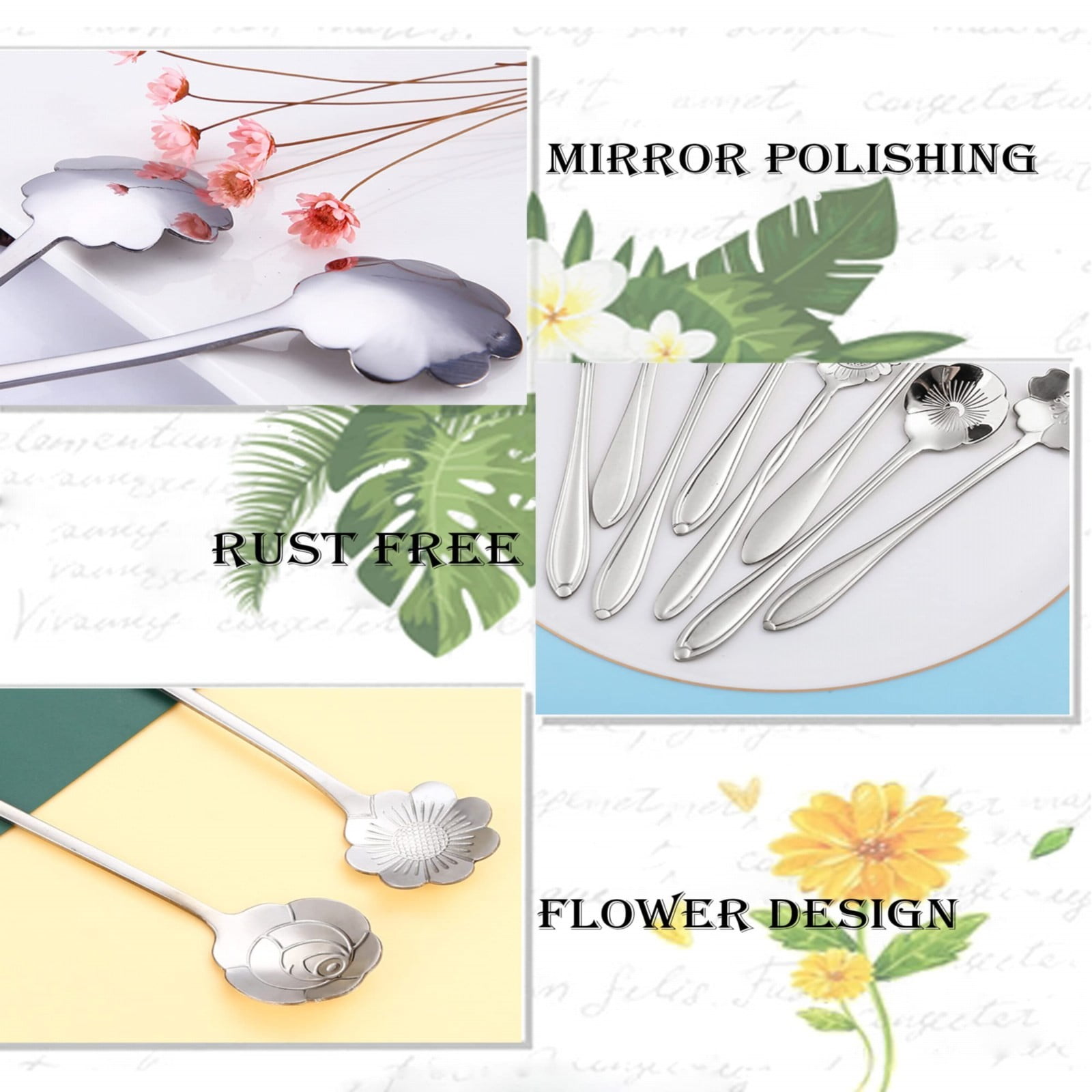 JWDX Cooking Utensils Clearance, Flower Spoon Set 8Pcs Stainless Teaspoon Rainbow Color for Coffee Tea Mixing Sugar Ice Stir Bar Spoons 8 Diffient Pattern Colorful Cutlery Set Kitchen Tool Gif As shown - Image 8