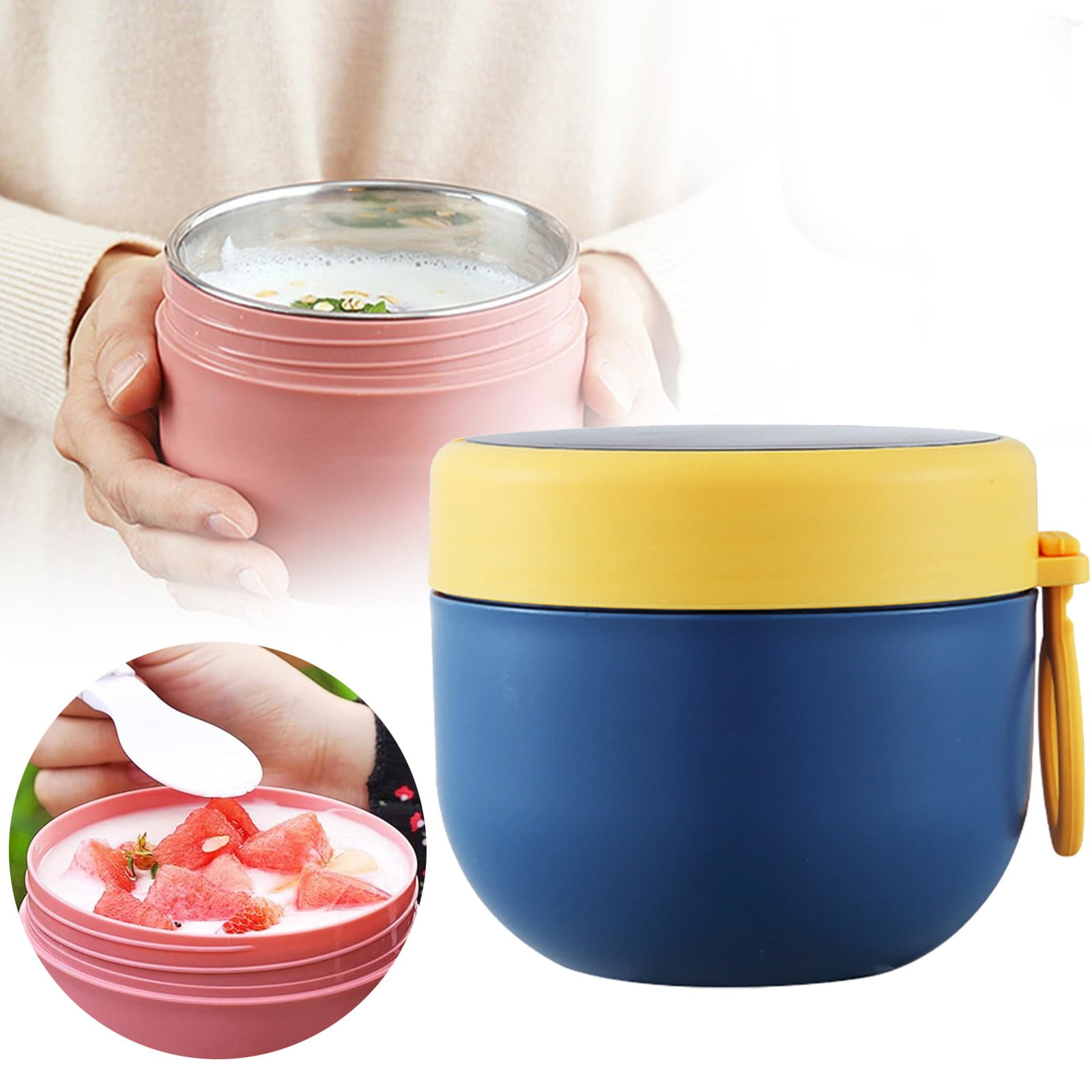 JWDX Storage Containers Clearance, Vacuum Insulated Food Jar with Spoon Plastic Insulated Food Container Insulated Food Soup Cup Leakproof School Picnic Outdoor Hot and Cold Food (600Ml) BUA - Image 2