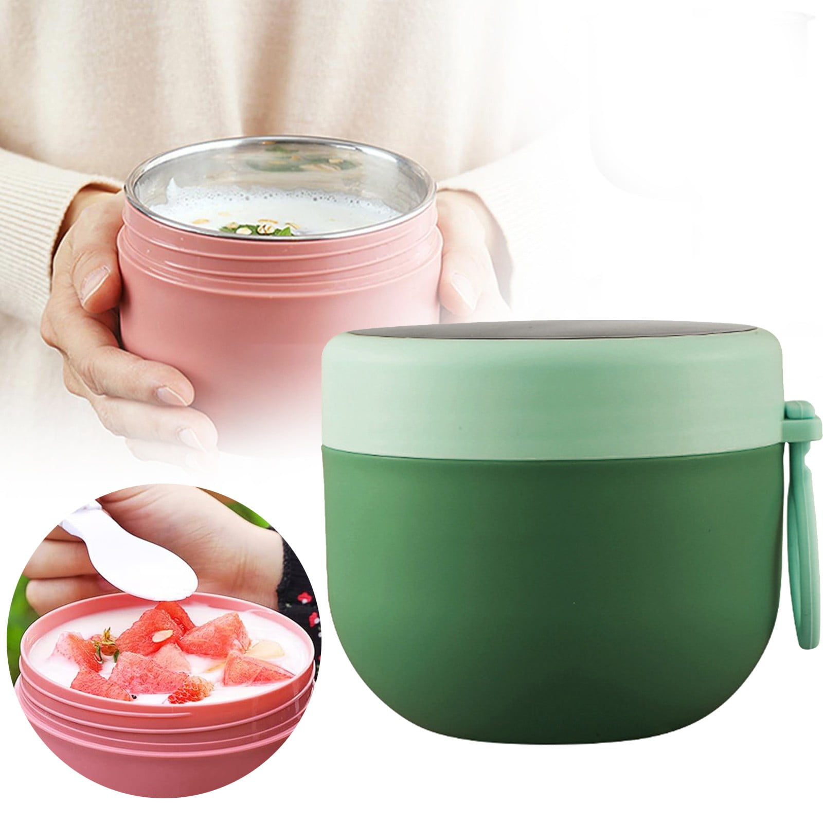 JWDX Storage Containers Clearance, Vacuum Insulated Food Jar with Spoon Plastic Insulated Food Container Insulated Food Soup Cup Leakproof School Picnic Outdoor Hot and Cold Food (600Ml) GNA - Image 2