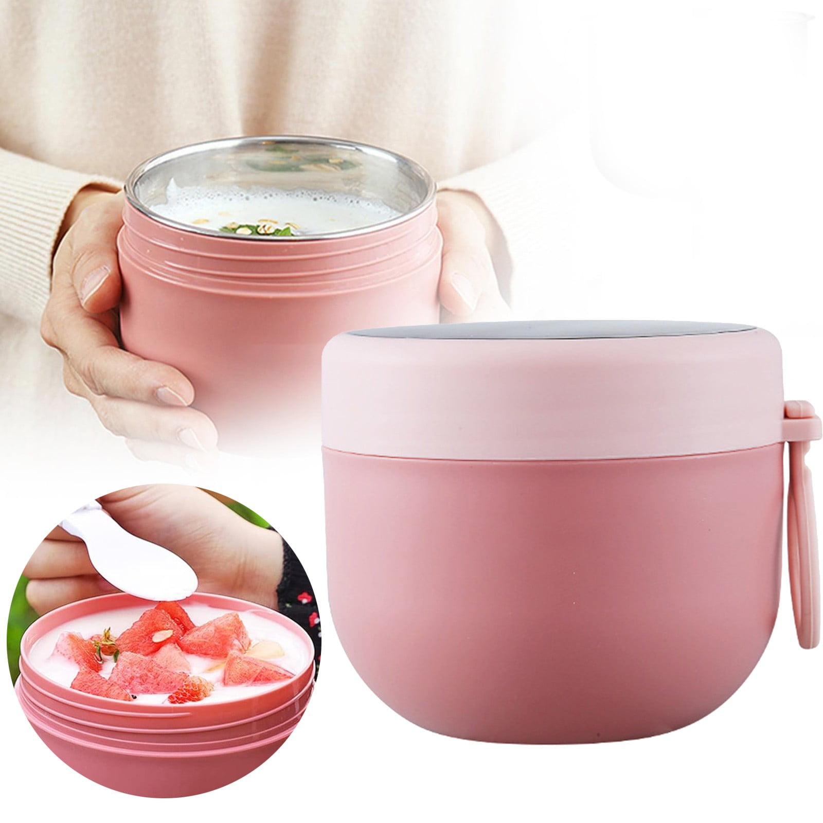 JWDX Storage Containers Clearance, Vacuum Insulated Food Jar with Spoon Plastic Insulated Food Container Insulated Food Soup Cup Leakproof School Picnic Outdoor Hot and Cold Food (600Ml) PKA - Image 2