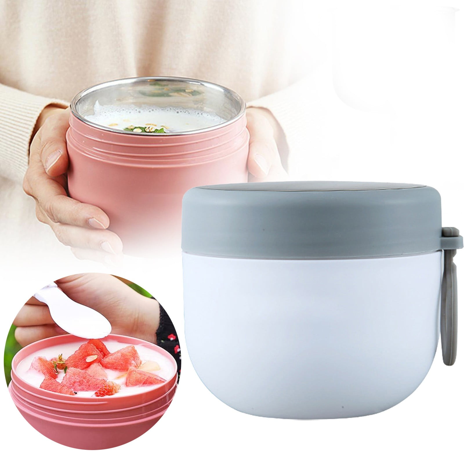 JWDX Storage Containers Clearance, Vacuum Insulated Food Jar with Spoon Plastic Insulated Food Container Insulated Food Soup Cup Leakproof School Picnic Outdoor Hot and Cold Food (600Ml) WHA - Image 2