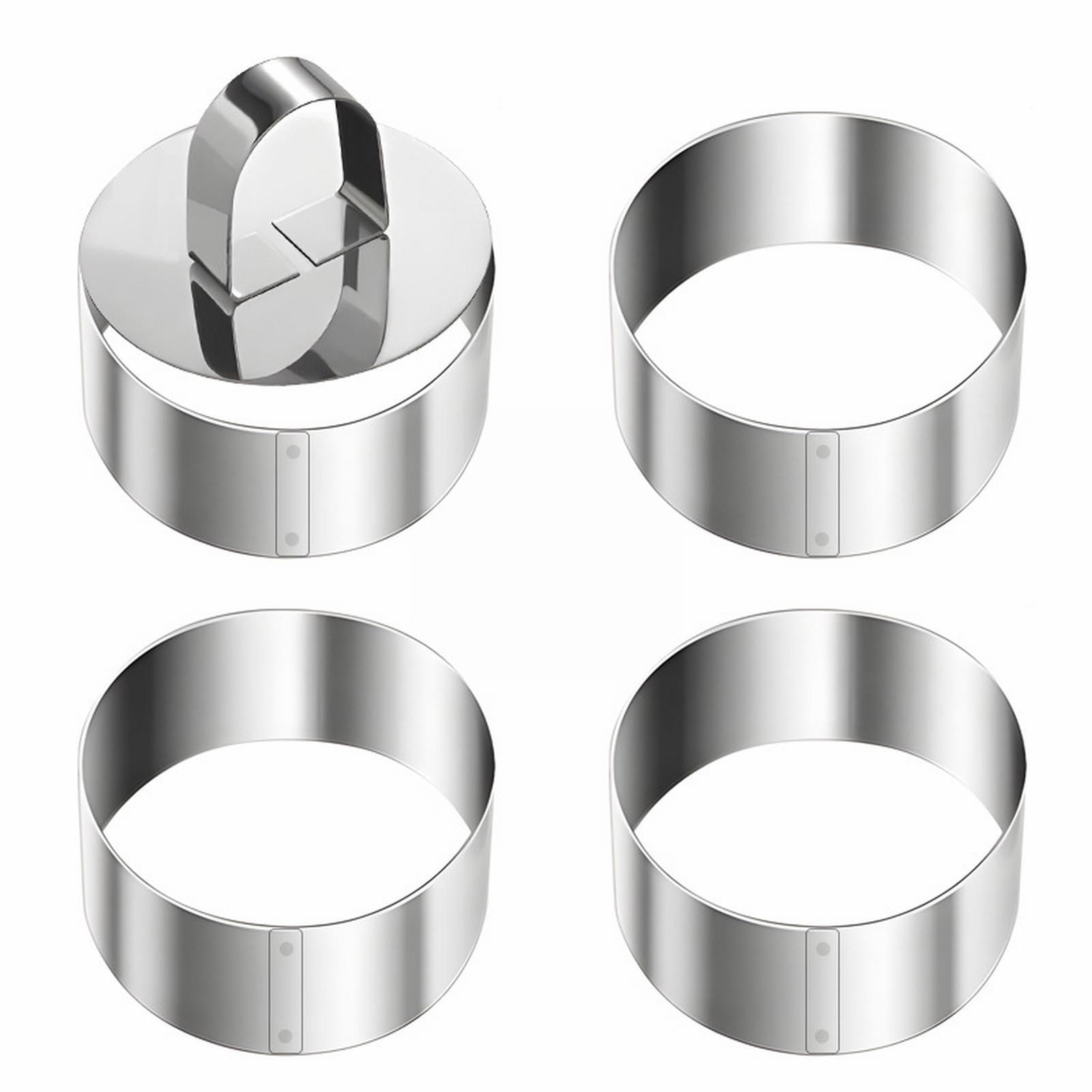 JWDX Cooking Utensils Clearance, 4 Pcs Round Ring for Cooking Stainless 3 Inch Food with 1 Pusher for Cake Dessert Tartare Dessert with Pusher and Lifter Cooking Rings Tartare As shown - Image 1