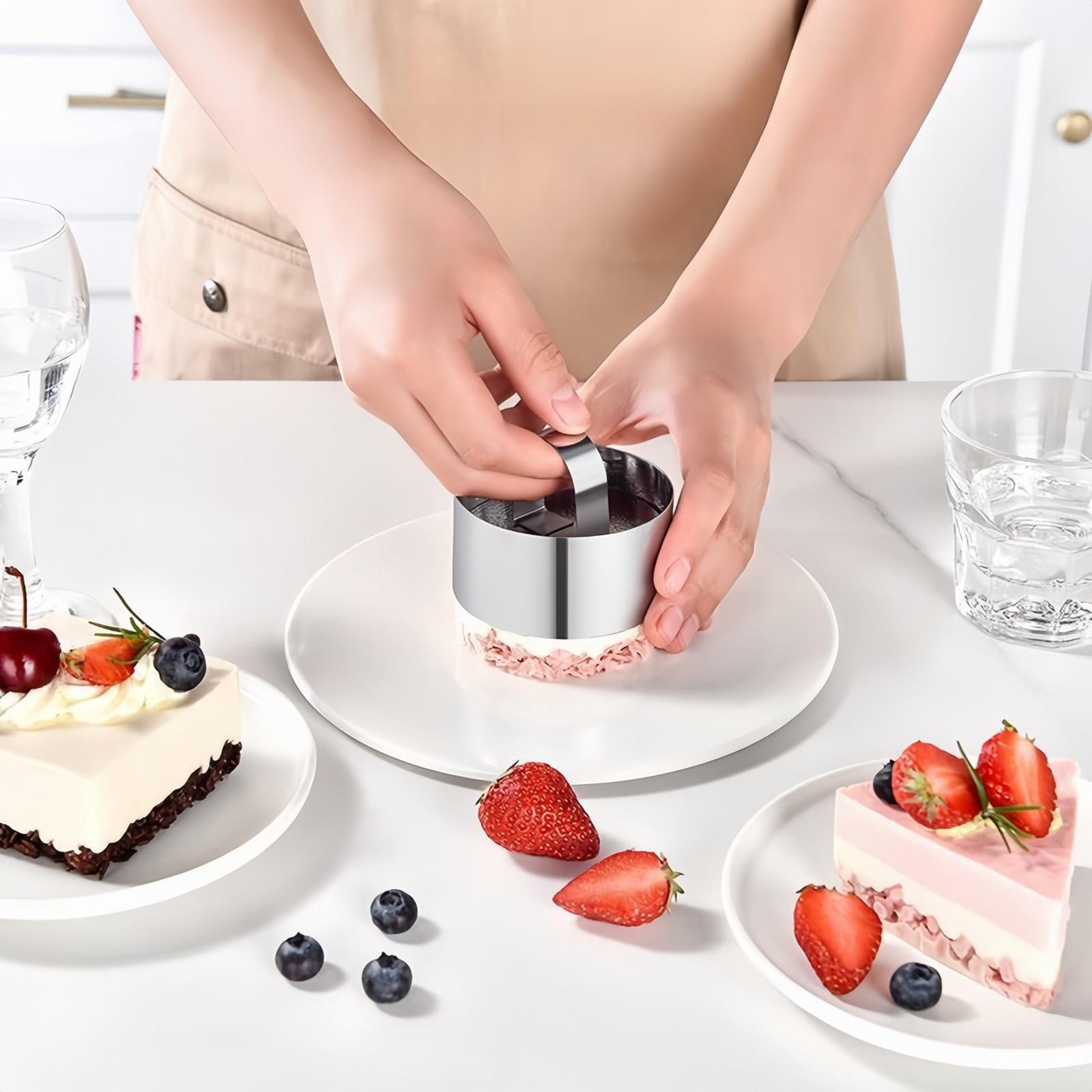JWDX Cooking Utensils Clearance, 4 Pcs Round Ring for Cooking Stainless 3 Inch Food with 1 Pusher for Cake Dessert Tartare Dessert with Pusher and Lifter Cooking Rings Tartare As shown - Image 4