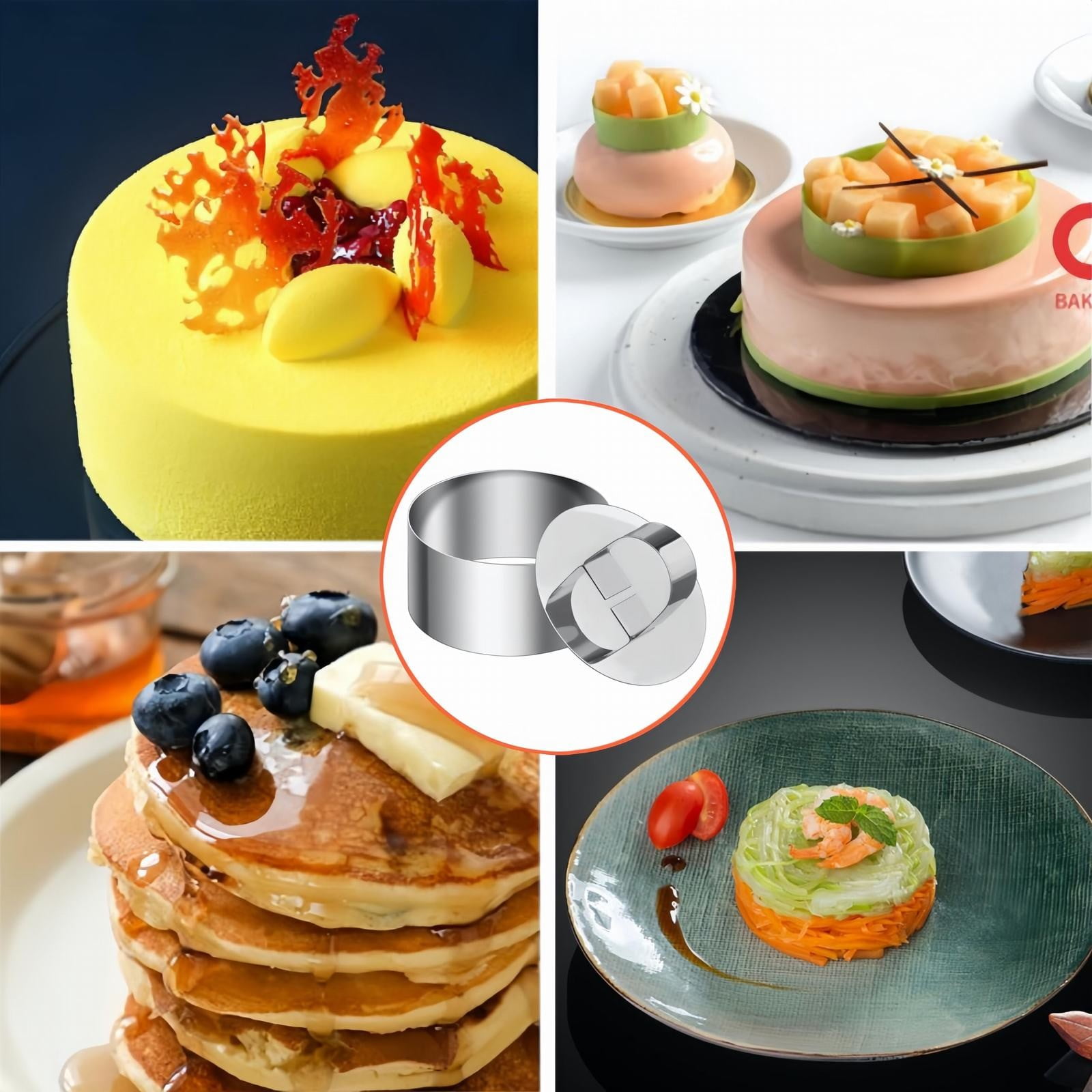 JWDX Cooking Utensils Clearance, 4 Pcs Round Ring for Cooking Stainless 3 Inch Food with 1 Pusher for Cake Dessert Tartare Dessert with Pusher and Lifter Cooking Rings Tartare As shown - Image 6