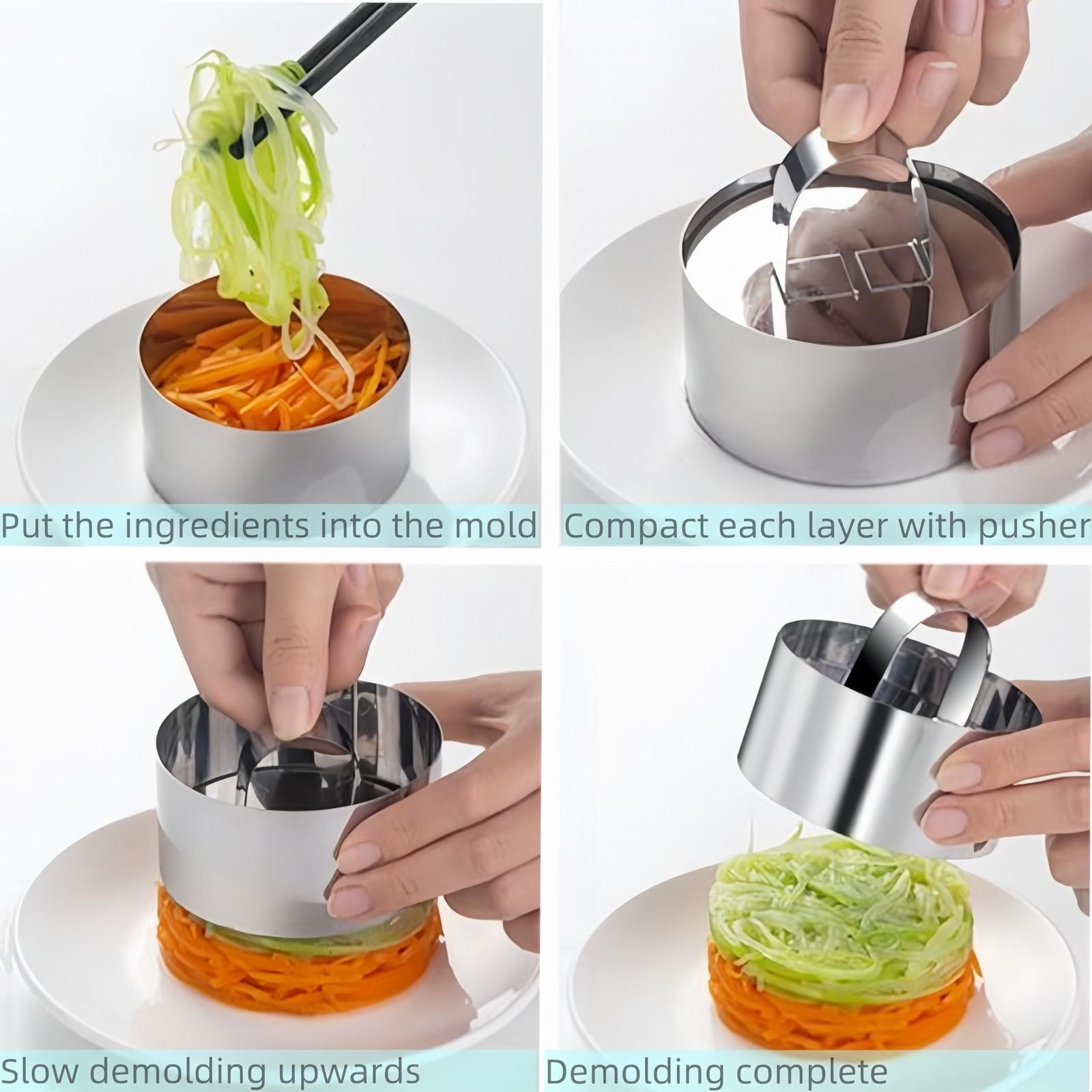 JWDX Cooking Utensils Clearance, 4 Pcs Round Ring for Cooking Stainless 3 Inch Food with 1 Pusher for Cake Dessert Tartare Dessert with Pusher and Lifter Cooking Rings Tartare As shown - Image 7