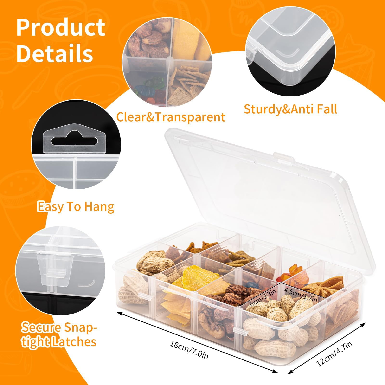 JWDX Food Storage Clearance, Snack Box Containers for Little Boys and Girls Snack Box Containers with 10 Adjustable Compartments Snack Box for Travel Meals Portable Easy to Use and Clean As shown - Image 5