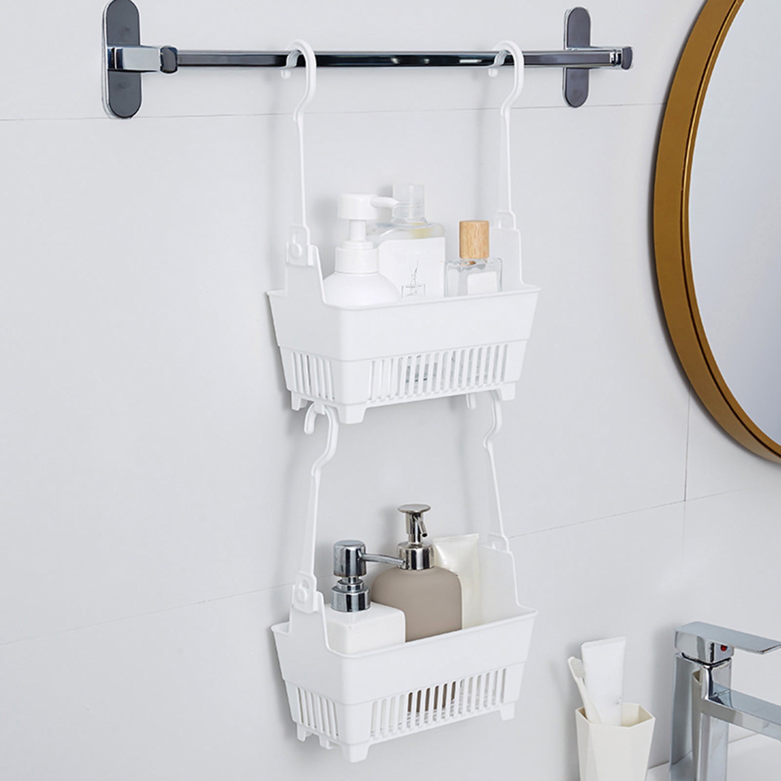 JWDX Rack Clearance, Sundries Hanging Basket Storage Drain Bag Shower Baskets with Hook Organizer As shown - Image 4
