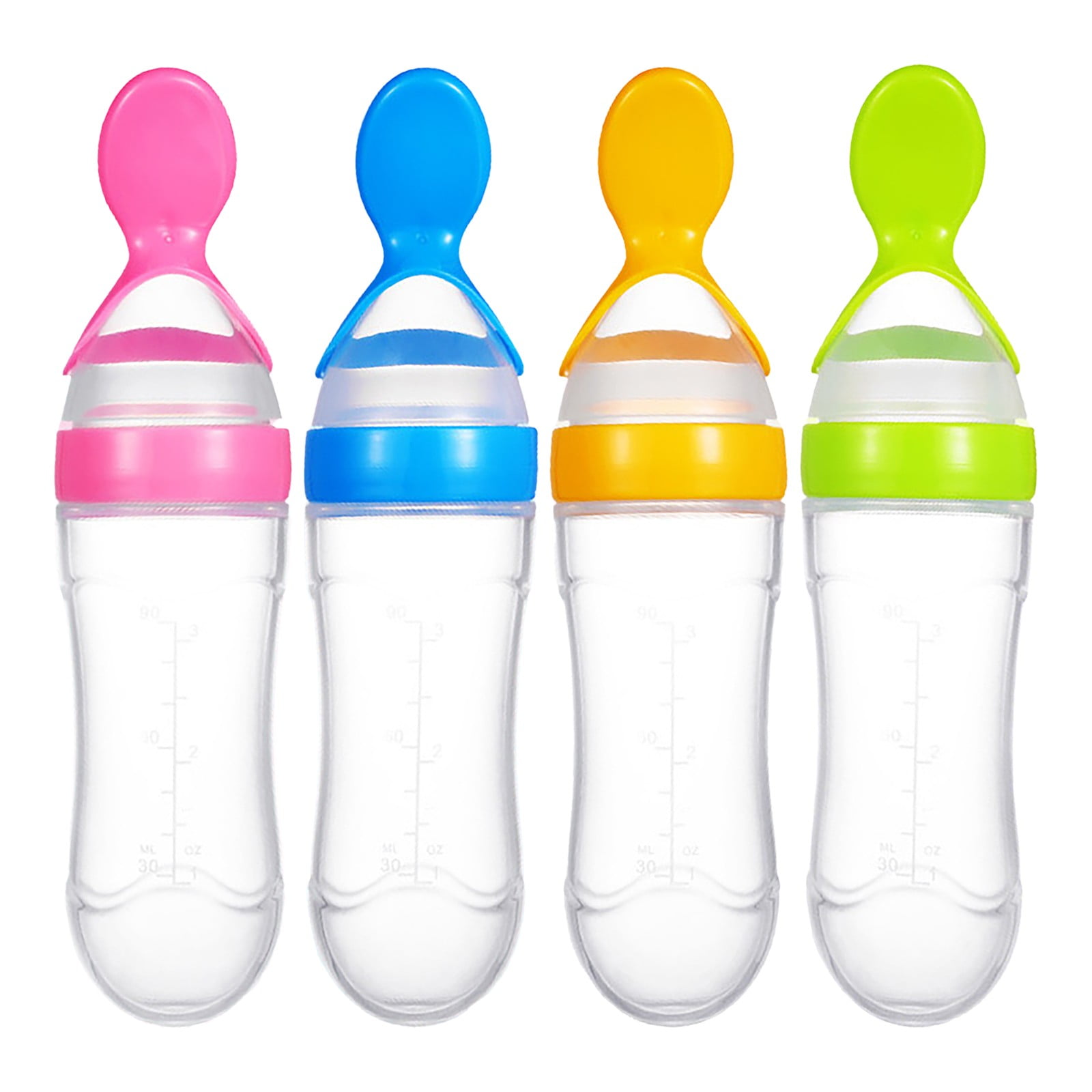 JWDX Glass and Bottle Clearance, Baby Food Feeder 4 Pack Silicone Baby Food Dispensing Spoon Wajiayon 3 Oz Feeding Spoons with Suction Cup for Boys Girl Kids Toddlers Self Feeding Bottle Spoon As shown - Image 1