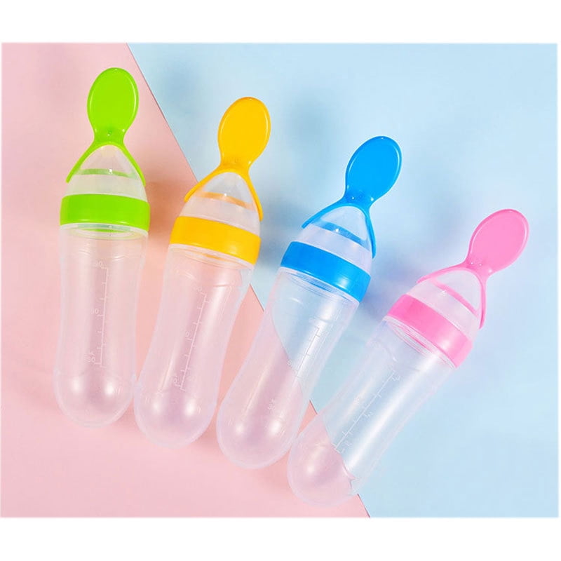 JWDX Glass and Bottle Clearance, Baby Food Feeder 4 Pack Silicone Baby Food Dispensing Spoon Wajiayon 3 Oz Feeding Spoons with Suction Cup for Boys Girl Kids Toddlers Self Feeding Bottle Spoon As shown - Image 2
