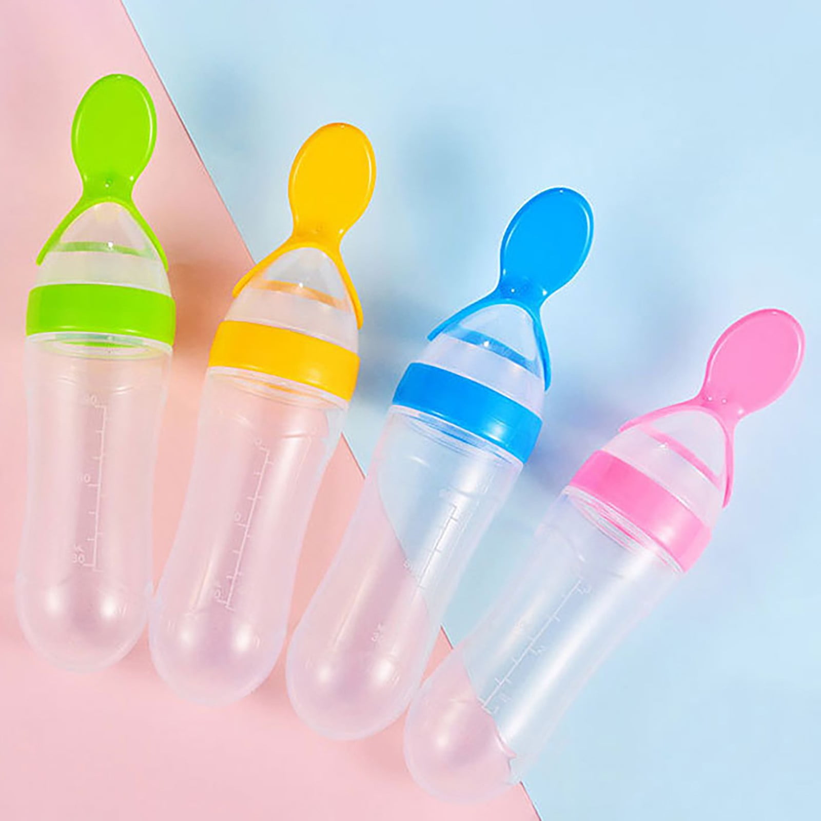 JWDX Glass and Bottle Clearance, Baby Food Feeder 4 Pack Silicone Baby Food Dispensing Spoon Wajiayon 3 Oz Feeding Spoons with Suction Cup for Boys Girl Kids Toddlers Self Feeding Bottle Spoon As shown - Image 5