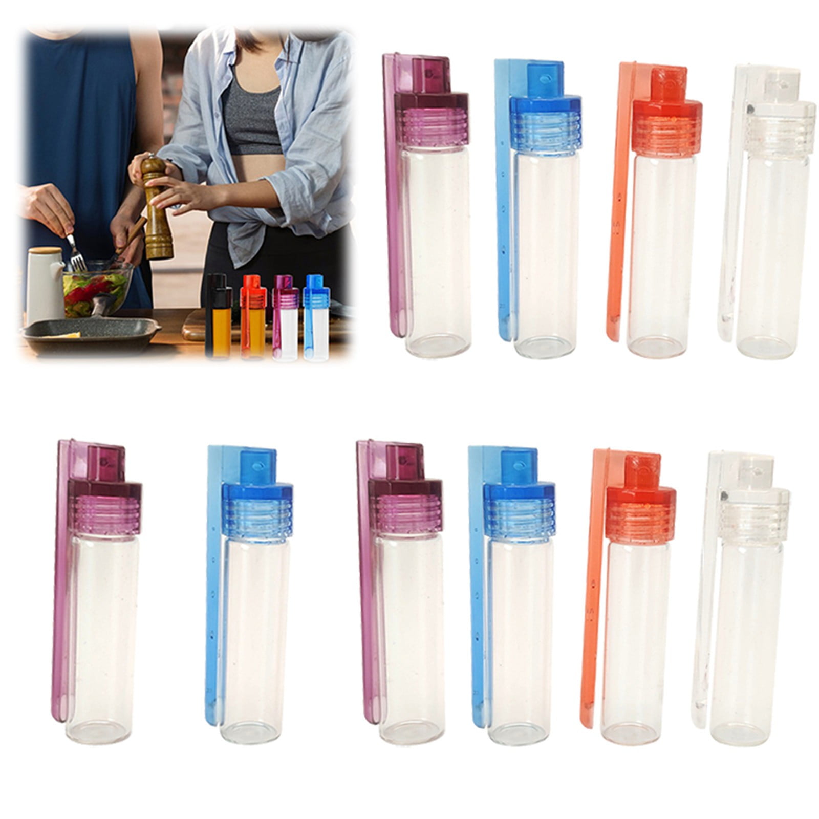JWDX Food Storage Clearance, Glass Jar Glass Container Glass Bottle Set 10Pcs Portable Condiment Bottles with Spoon for Travel Camping A - Image 2