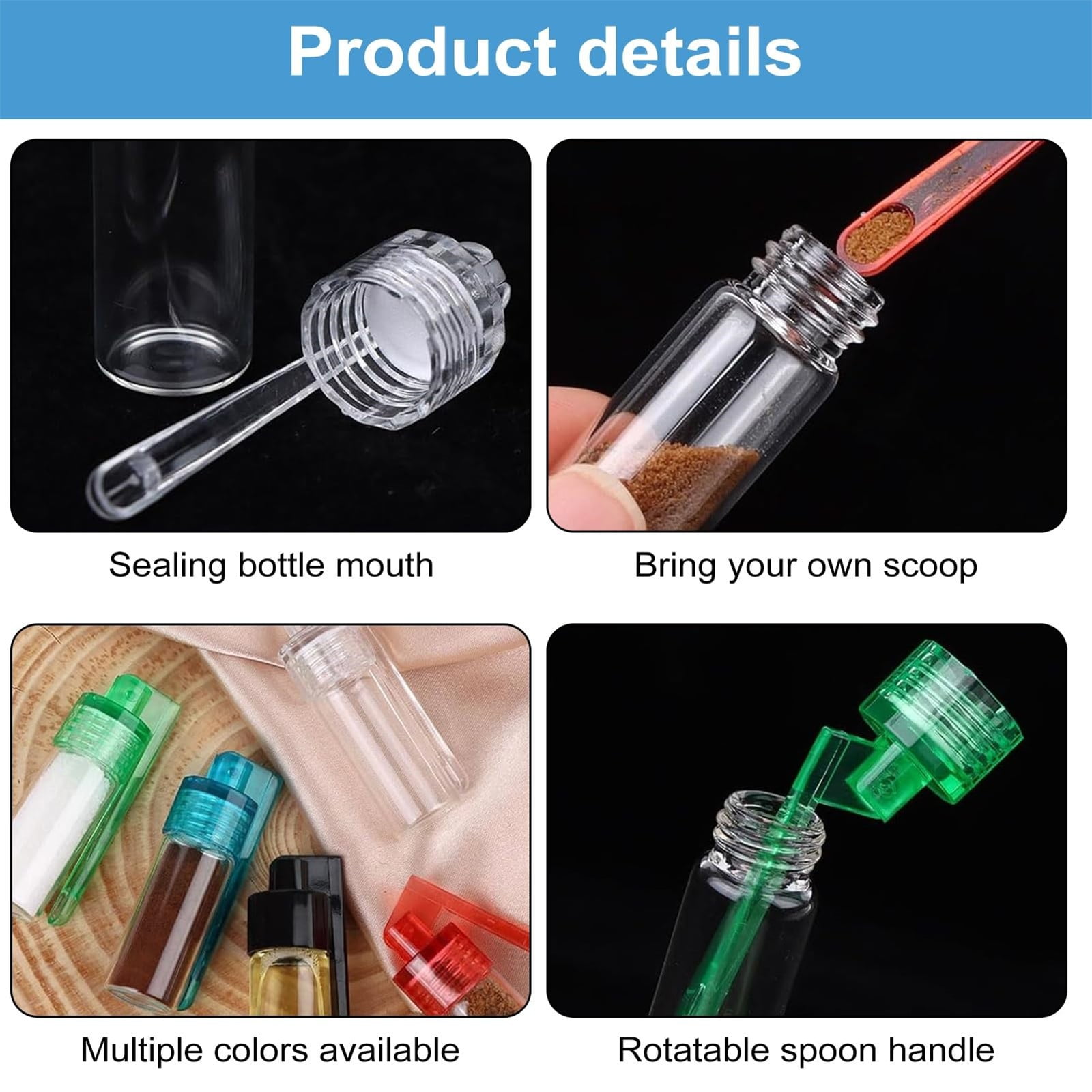 JWDX Food Storage Clearance, Glass Jar Glass Container Glass Bottle Set 10Pcs Portable Condiment Bottles with Spoon for Travel Camping A - Image 6