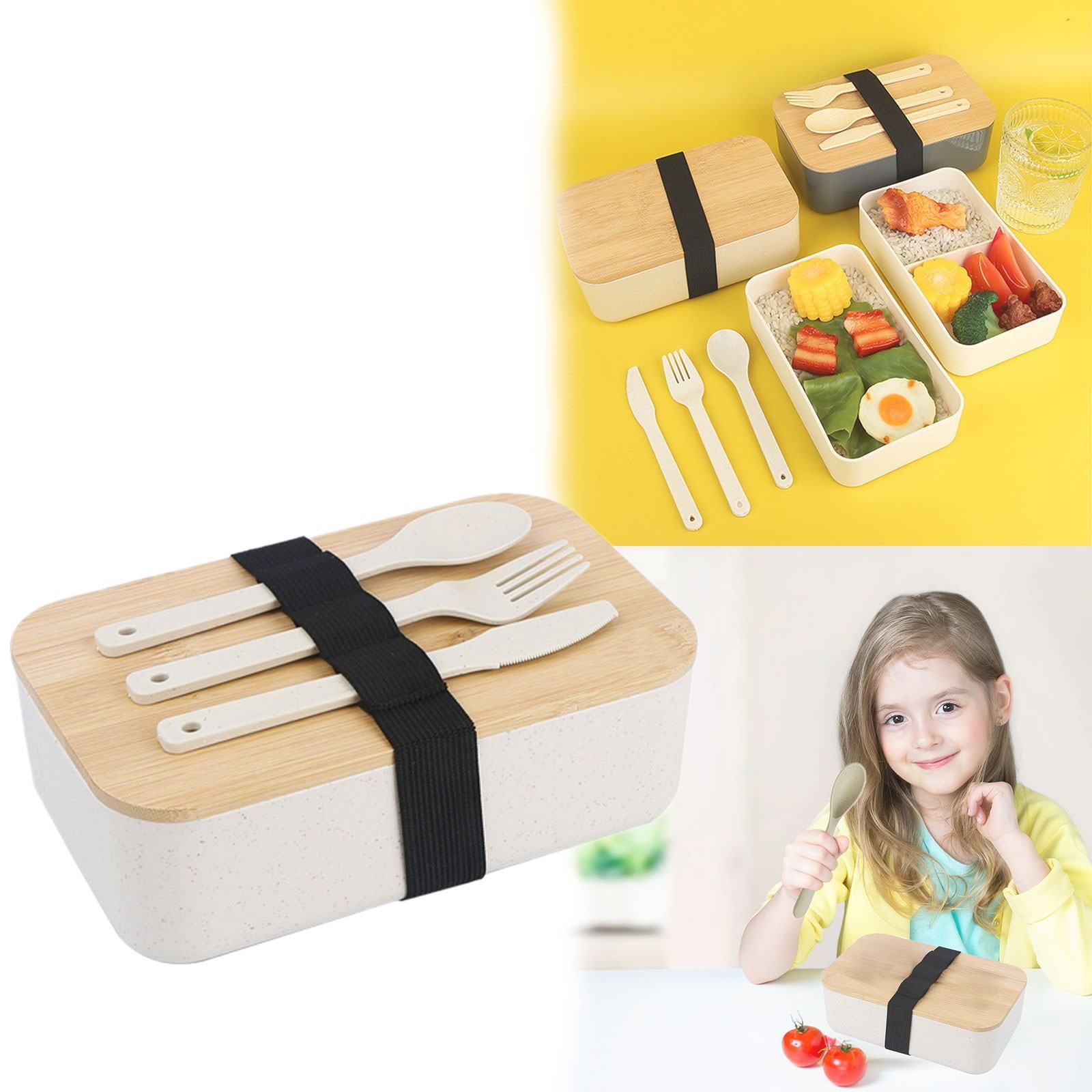 JWDX Tableware Clearance, Box Lunch Box Japanese 2 Layer Food Container with Cutlery Spoon and Fork Divided Salad Box for Men and Women BG2 - Image 2