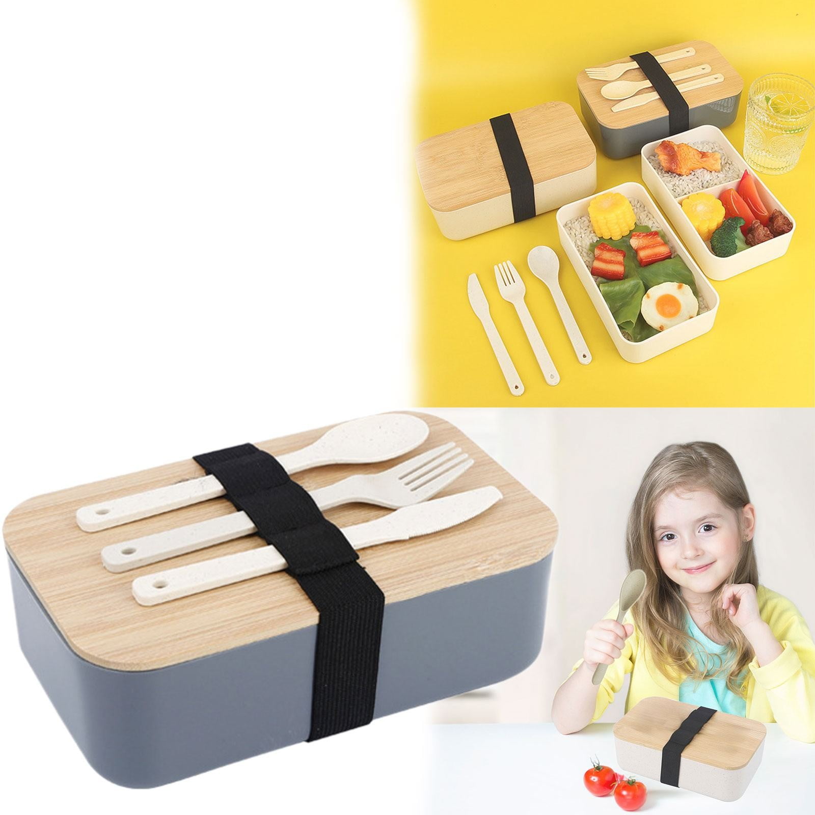 JWDX Tableware Clearance, Box Lunch Box Japanese 2 Layer Food Container with Cutlery Spoon and Fork Divided Salad Box for Men and Women GY2 - Image 2