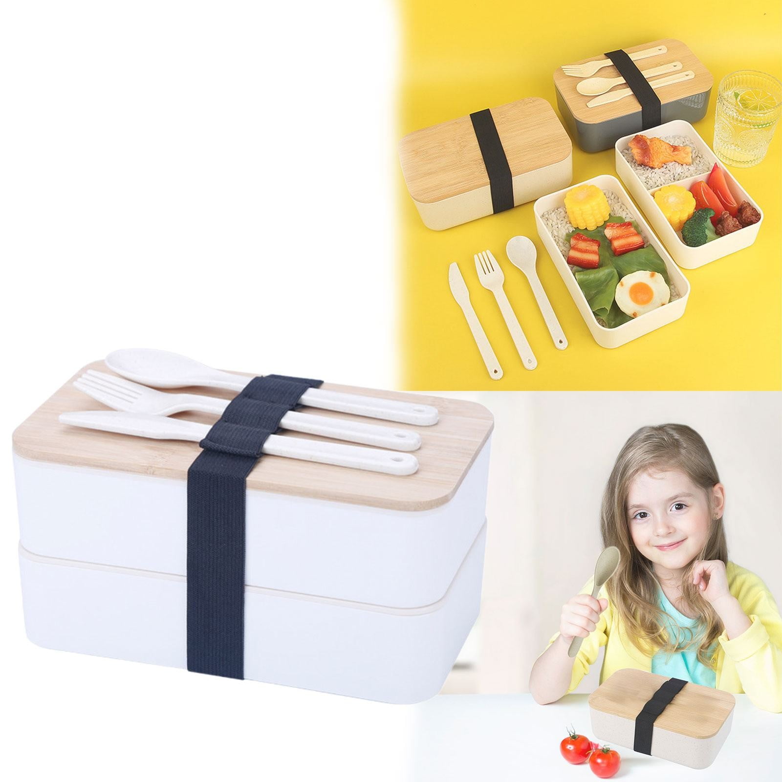 JWDX Tableware Clearance, Box Lunch Box Japanese 2 Layer Food Container with Cutlery Spoon and Fork Divided Salad Box for Men and Women WH2 - Image 2