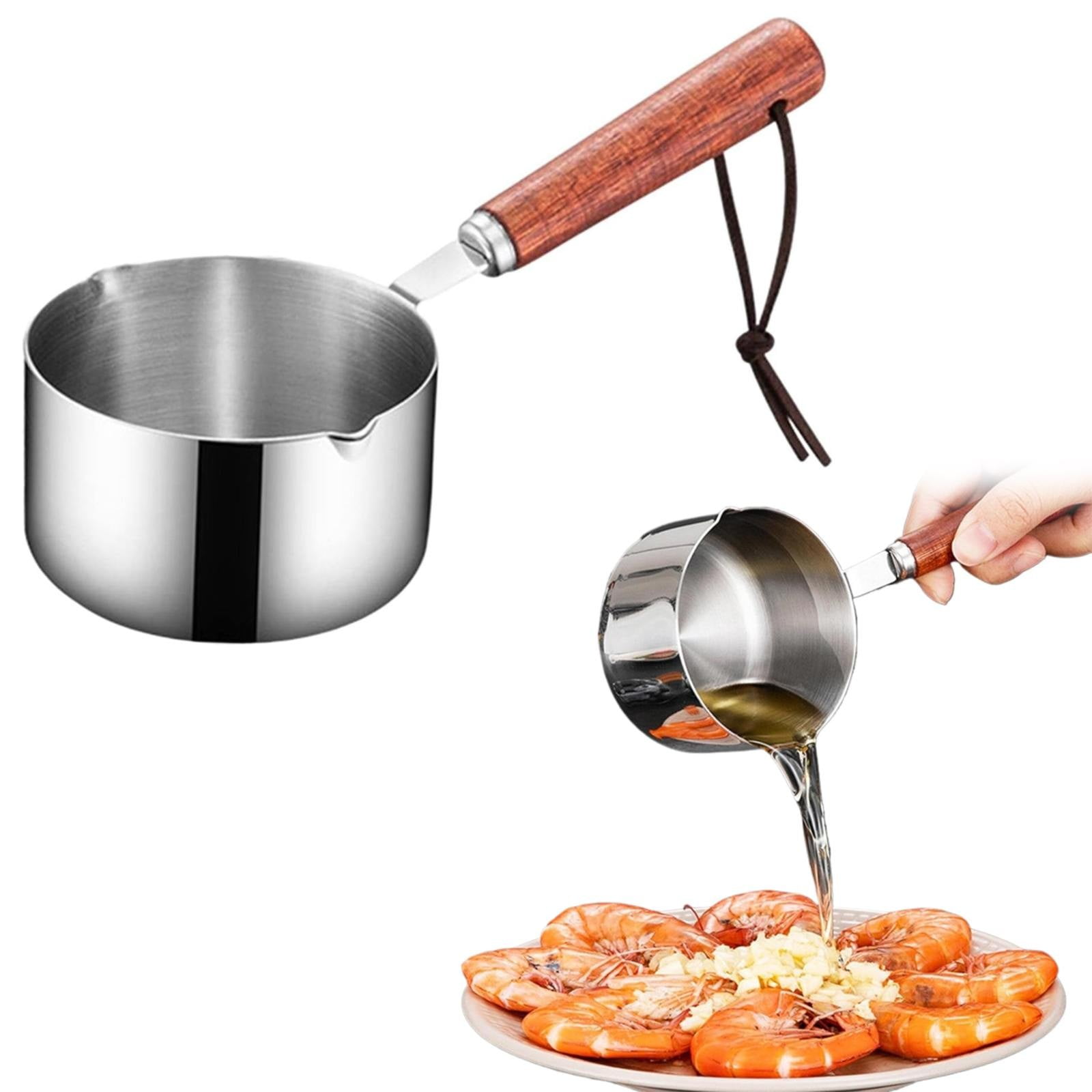Clearance! Eguiwyn Stainless Steel Pan Mini Milk Warmer Pot Soup Pan with Wooden Handle Small Saucepan for Butter Warmer Heating Milk Cooking One Size A - Image 1