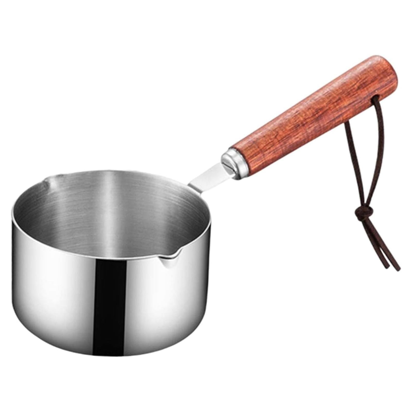 Clearance! Eguiwyn Stainless Steel Pan Mini Milk Warmer Pot Soup Pan with Wooden Handle Small Saucepan for Butter Warmer Heating Milk Cooking One Size A - Image 2