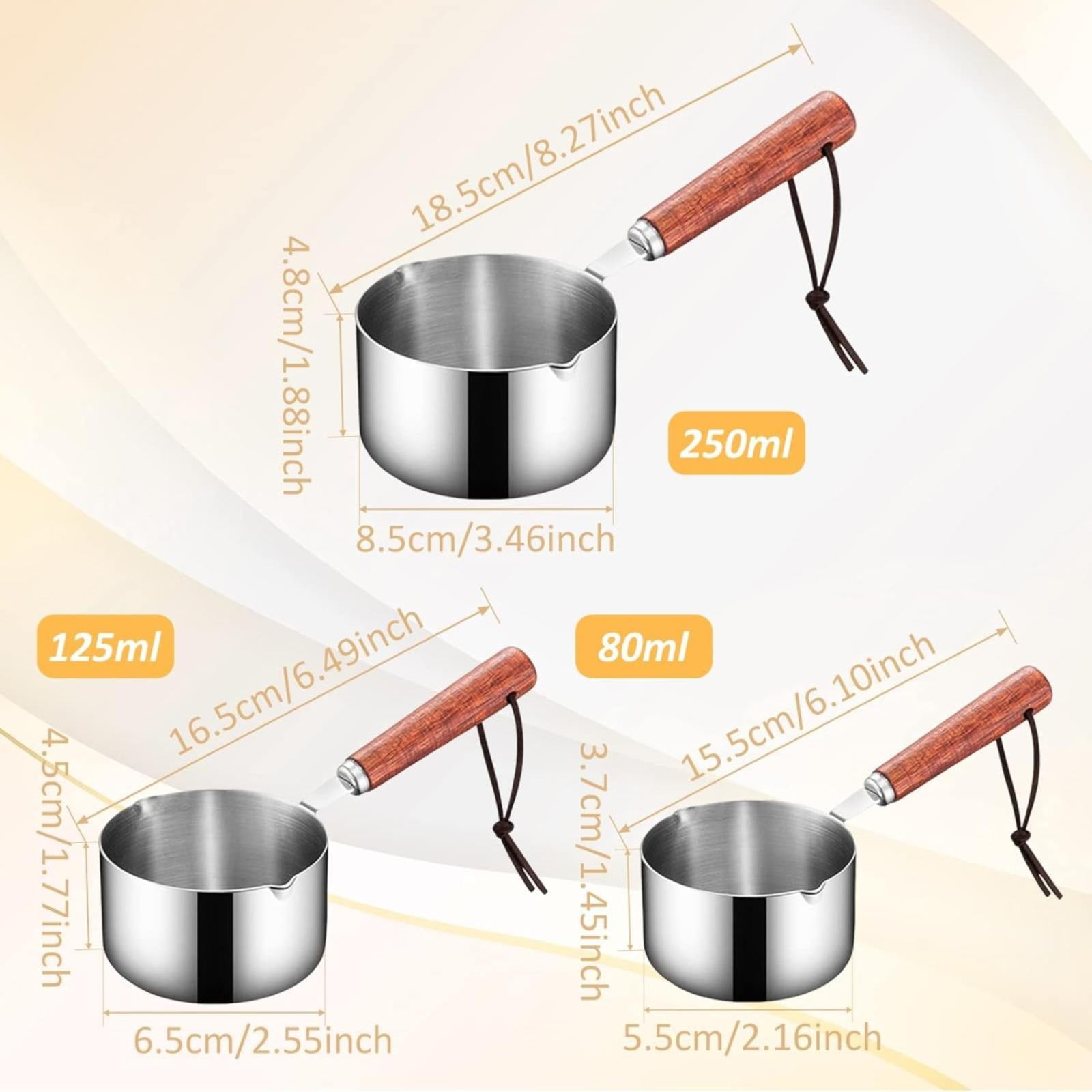 Clearance! Eguiwyn Stainless Steel Pan Mini Milk Warmer Pot Soup Pan with Wooden Handle Small Saucepan for Butter Warmer Heating Milk Cooking One Size A - Image 3